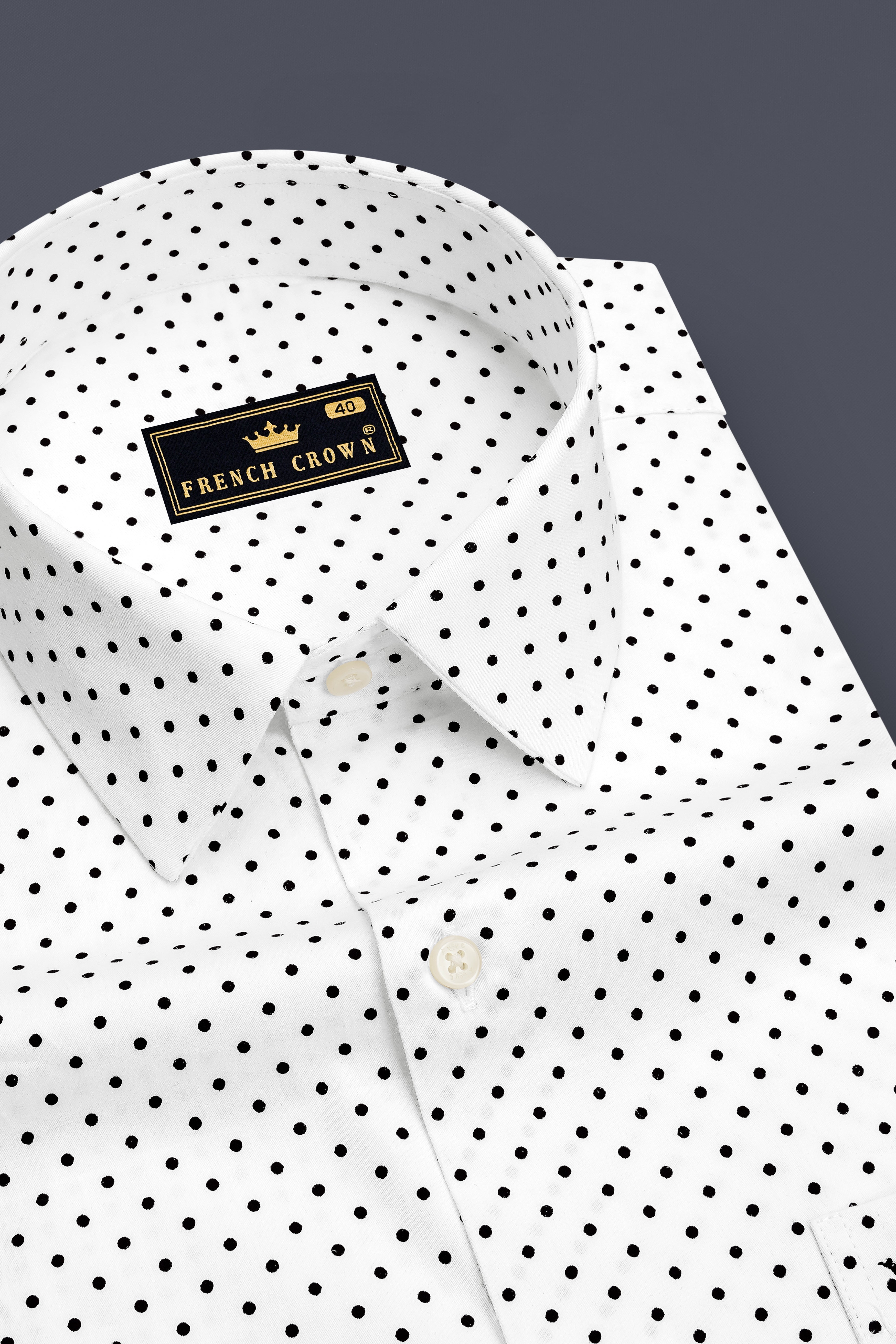 Oris-Bright White Micro Polka Dots Printed Subtle Sheen Soft Premium Cotton Dress Shirt