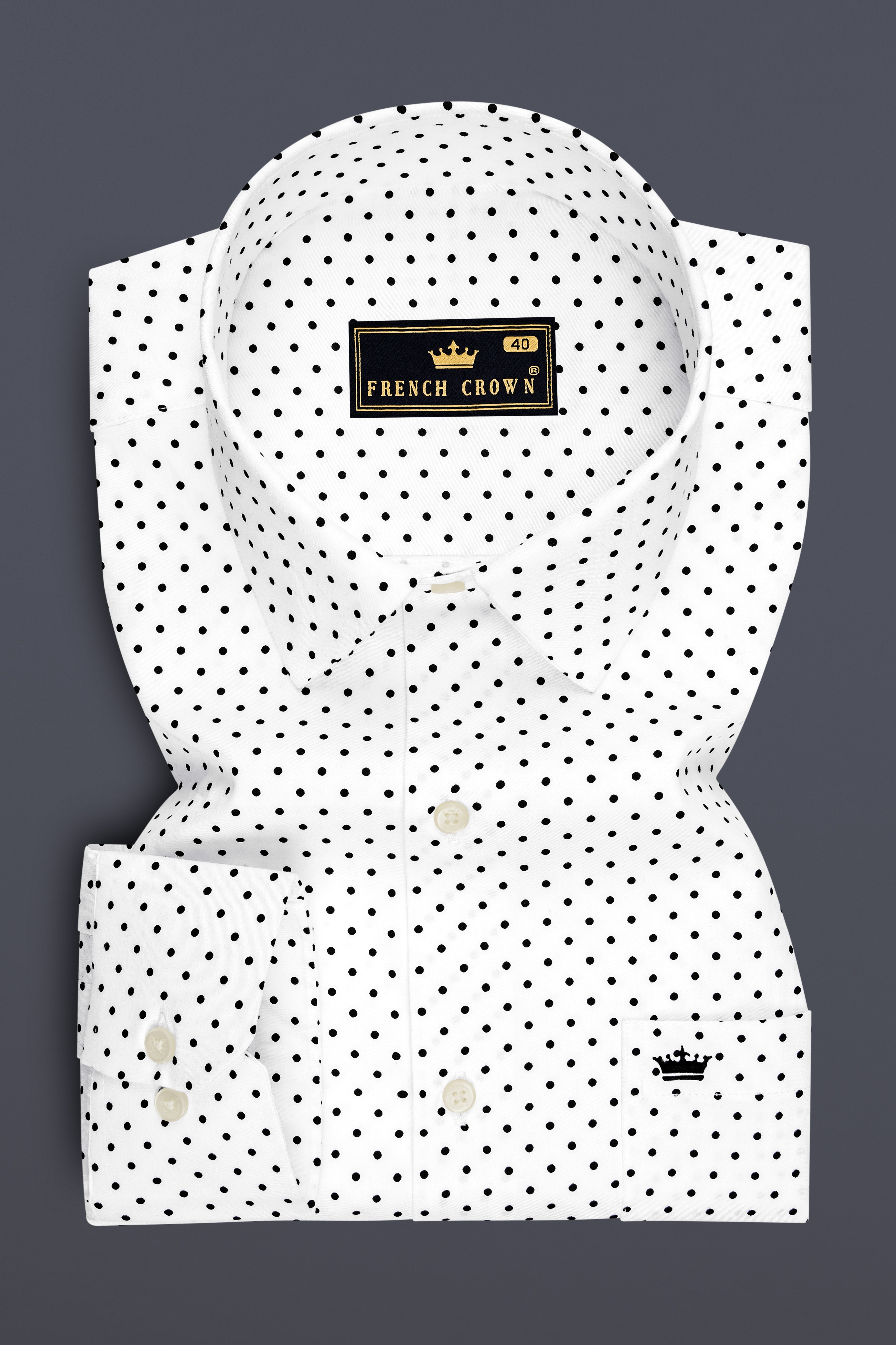 Oris-Bright White Micro Polka Dots Printed Subtle Sheen Soft Premium Cotton Dress Shirt