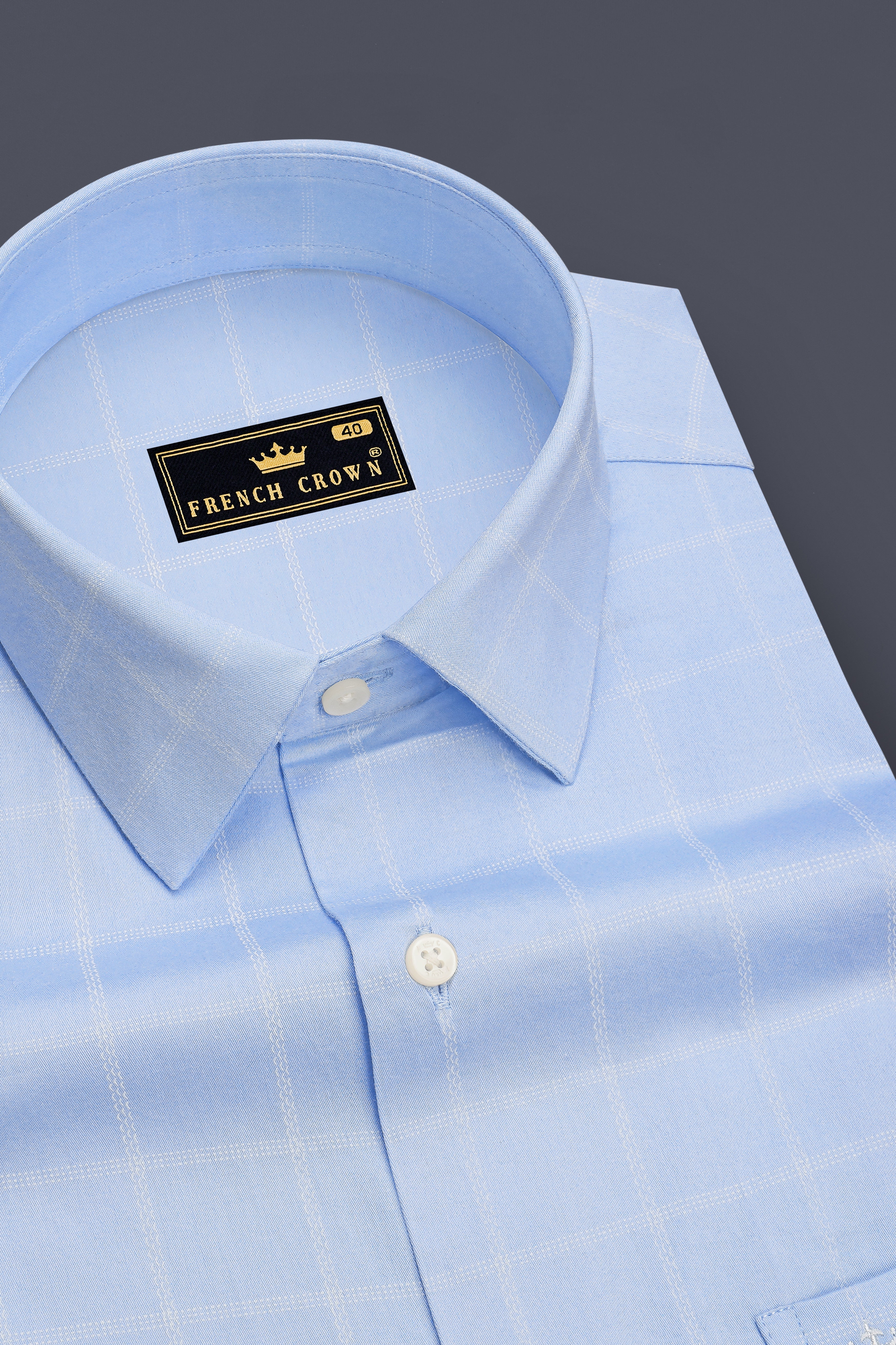 Aster-Spindle Blue Windowpane Subtle Sheen Soft Premium Cotton Dress Shirt