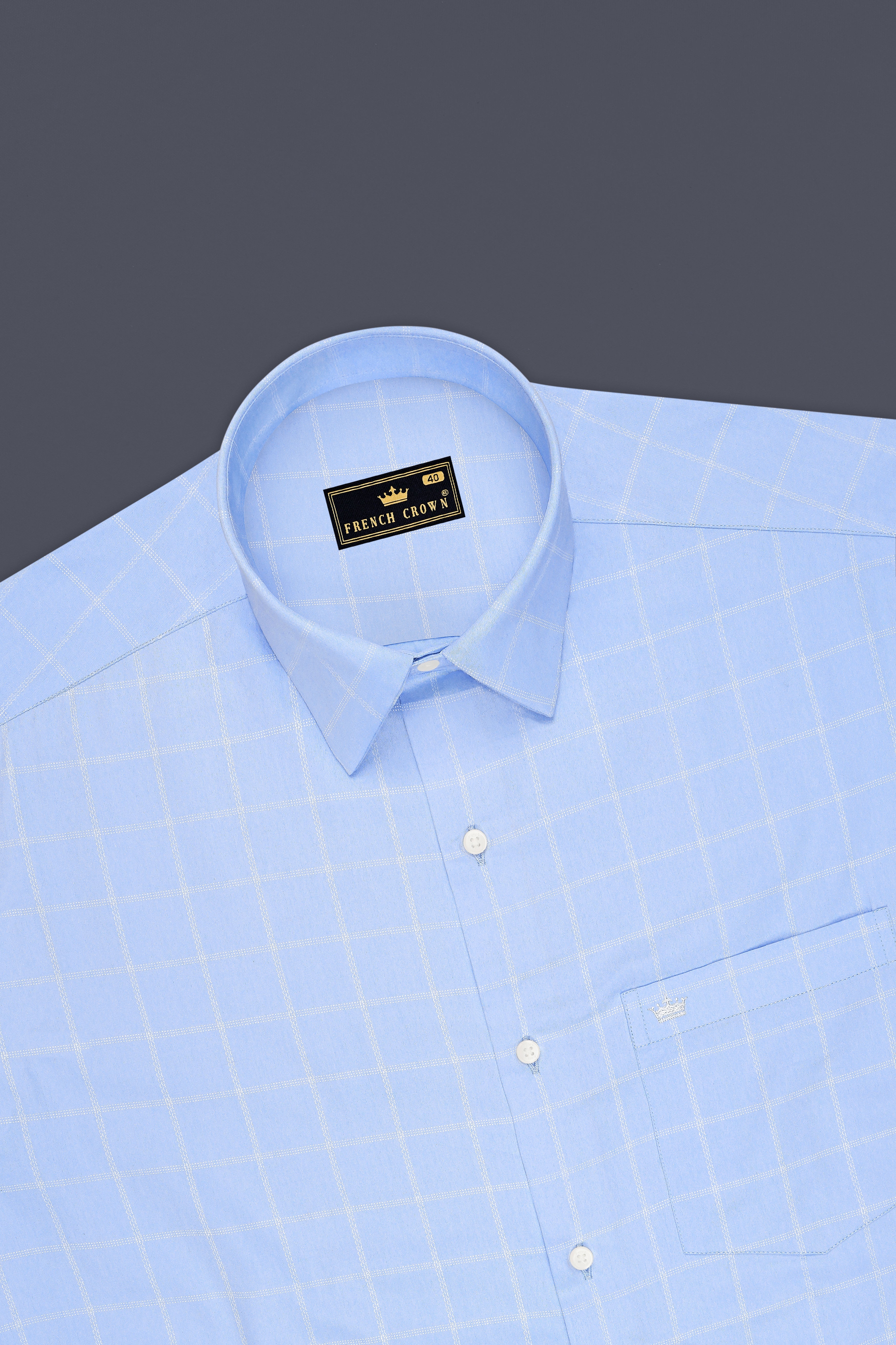 Aster-Spindle Blue Windowpane Subtle Sheen Soft Premium Cotton Dress Shirt