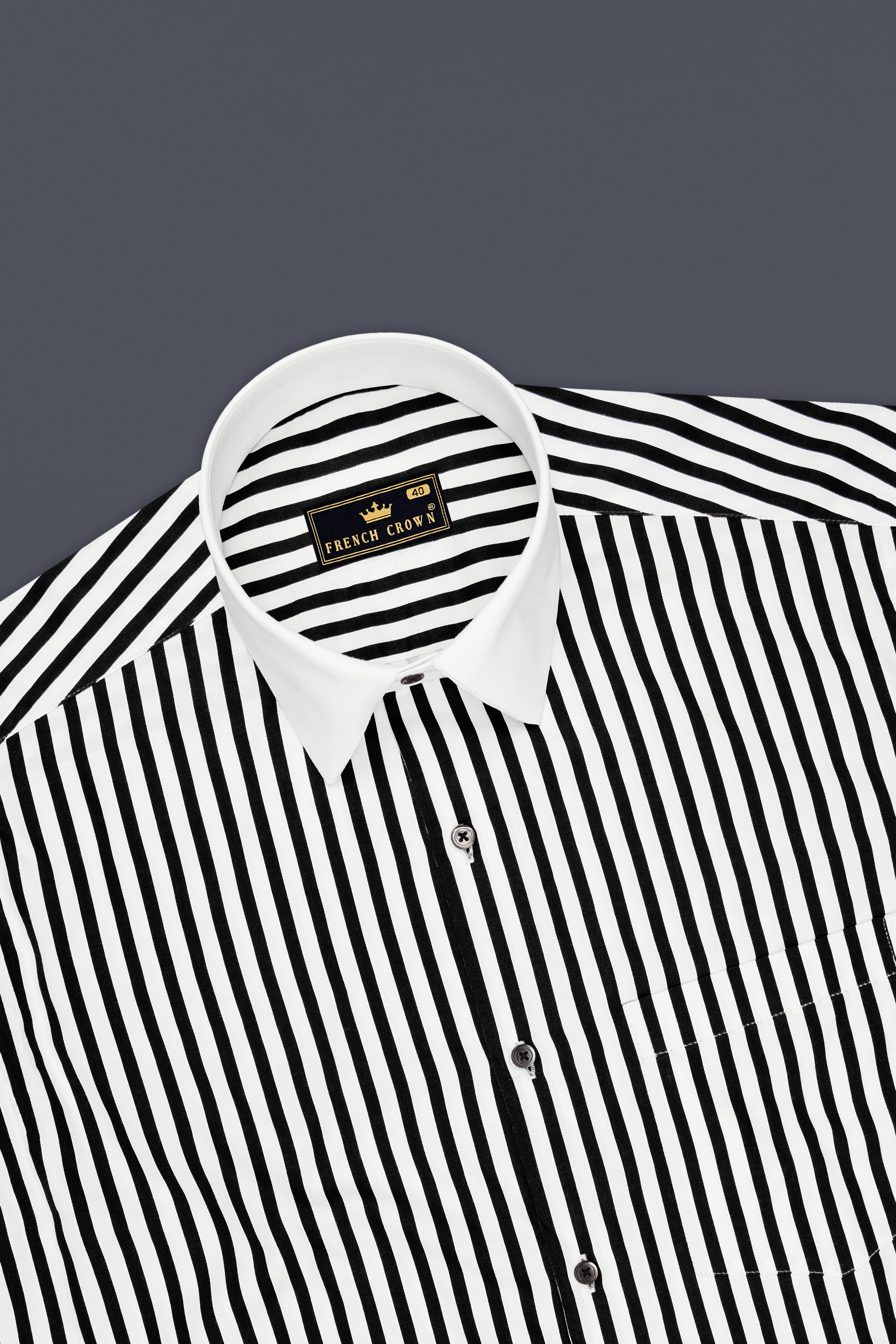 Regalis-Jade Black And Bright White Candy Striped Subtle Sheen Soft Premium Cotton White Cuff Collar Dress Shirt