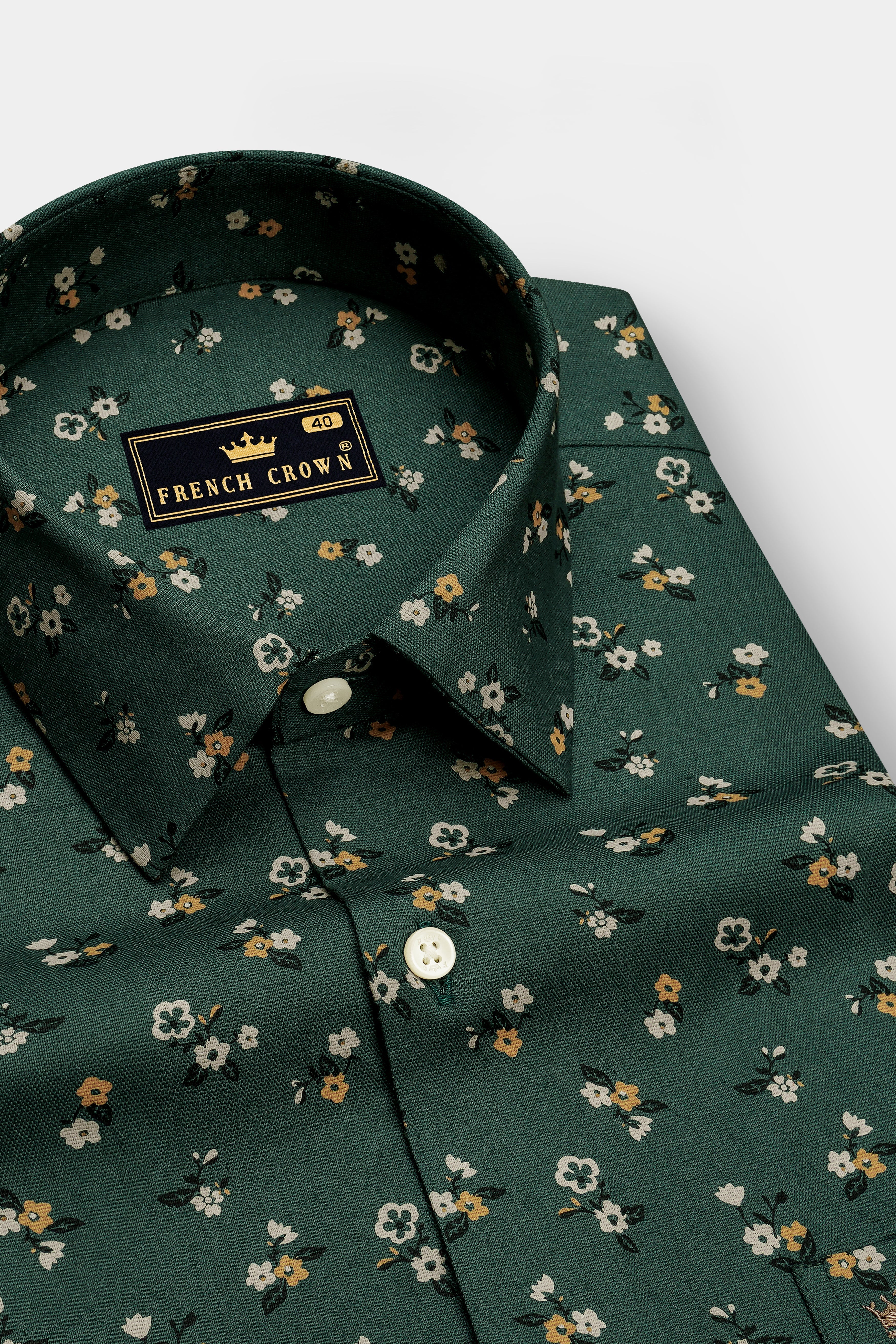 Botanica-Everglade Green Floral Printed Subtle Sheen Super Soft Premium Cotton Dress Shirt