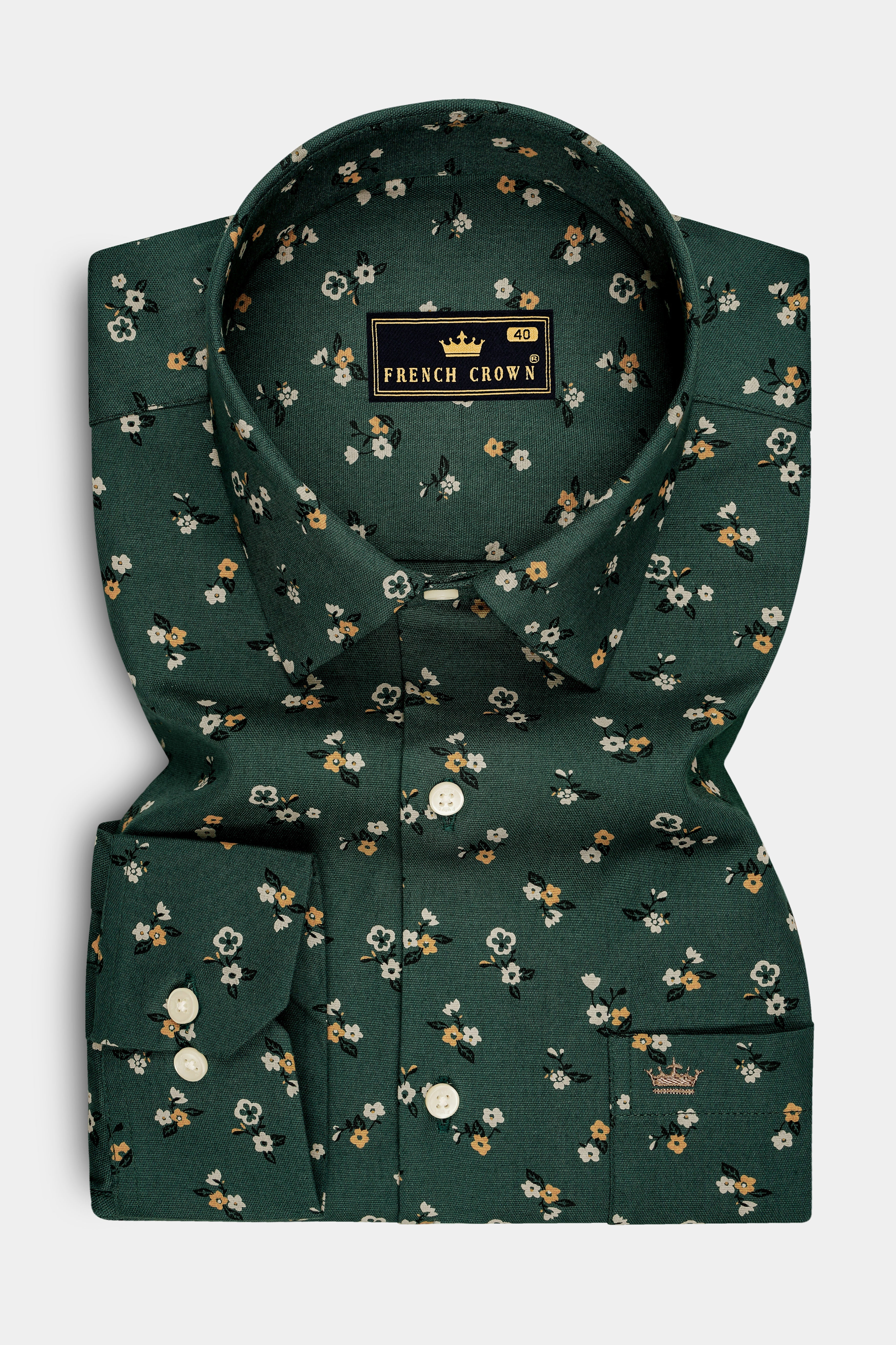 Botanica-Everglade Green Floral Printed Subtle Sheen Super Soft Premium Cotton Dress Shirt