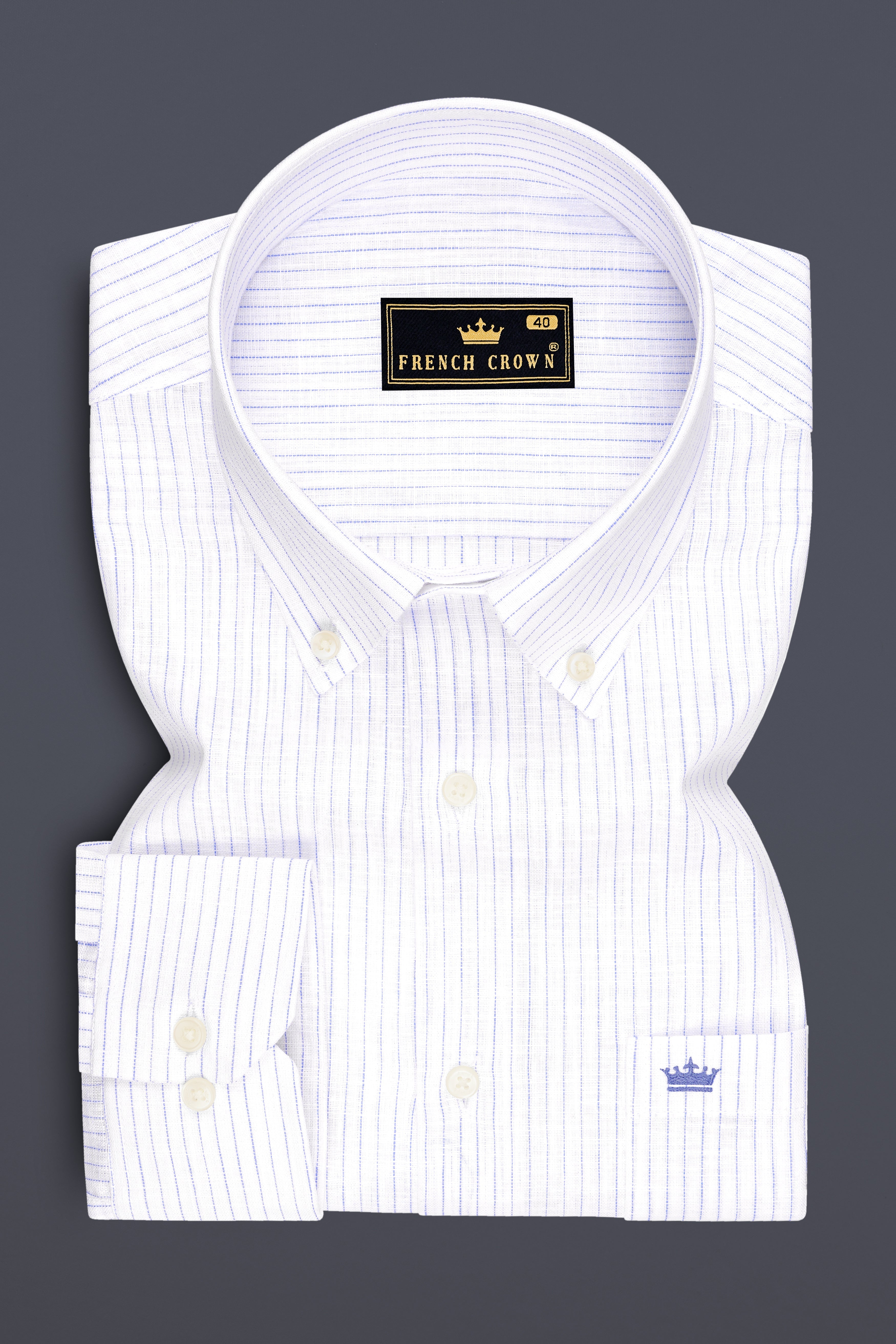 Sailor-Bright White And Portage Blue Pin Striped Luxurious Linen Button Down Dress Shirt