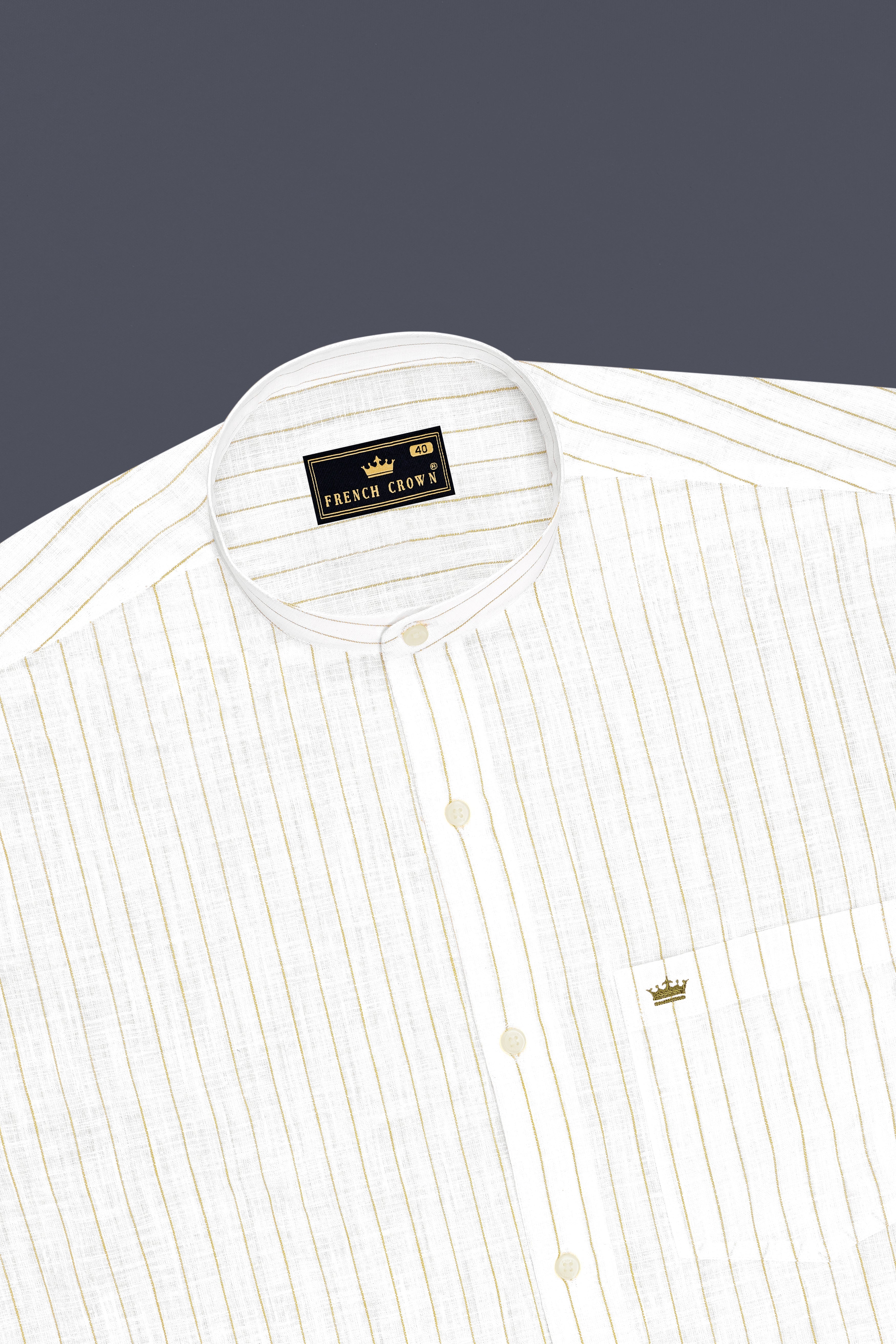 Marlow-Bright White And Sorrell Brown Pin Striped Luxurious Linen Mandarin Casual Shirt