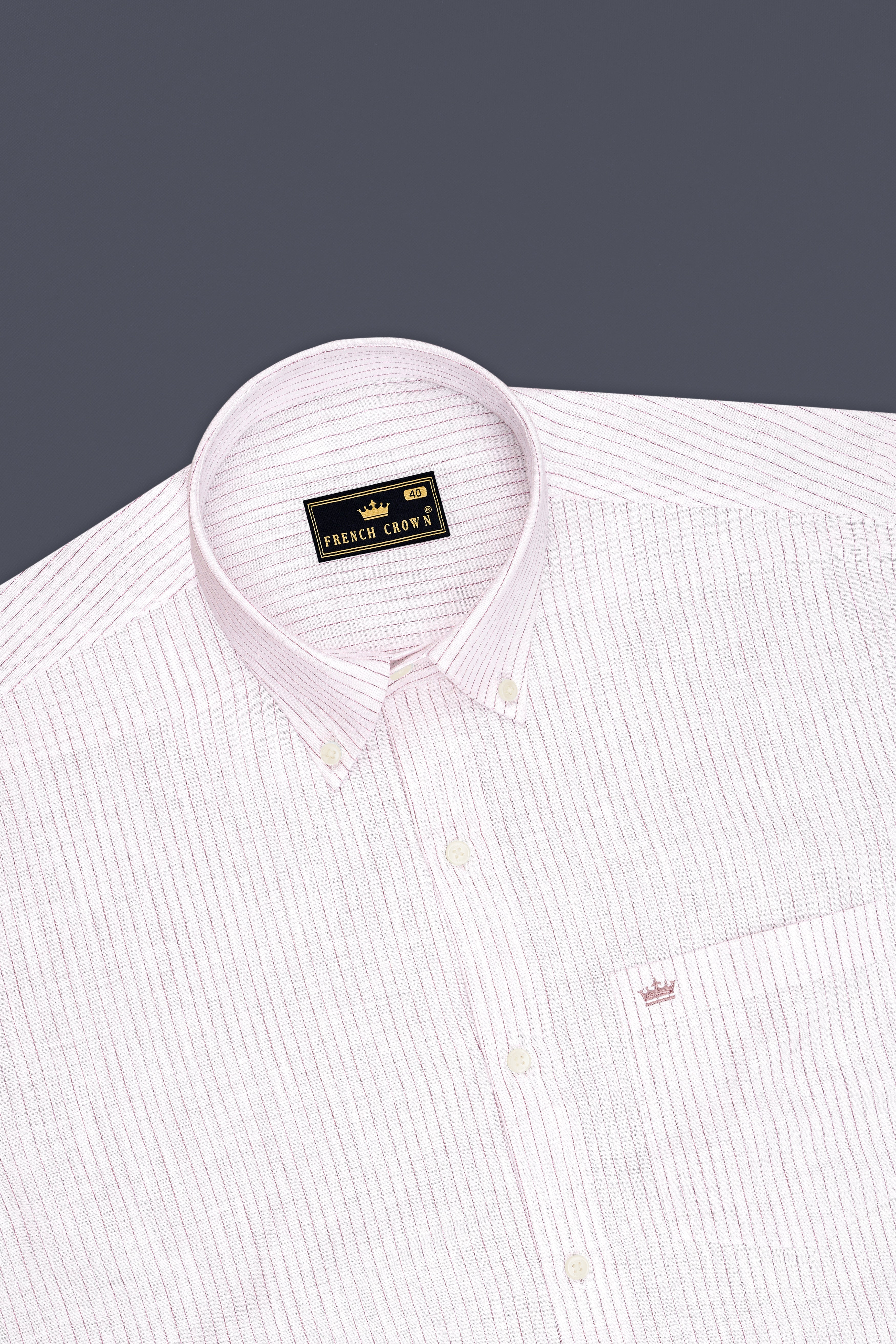 Zephyr-Bright White And Wisteria Pink Pin Striped Luxurious Linen Button Down Dress Shirt
