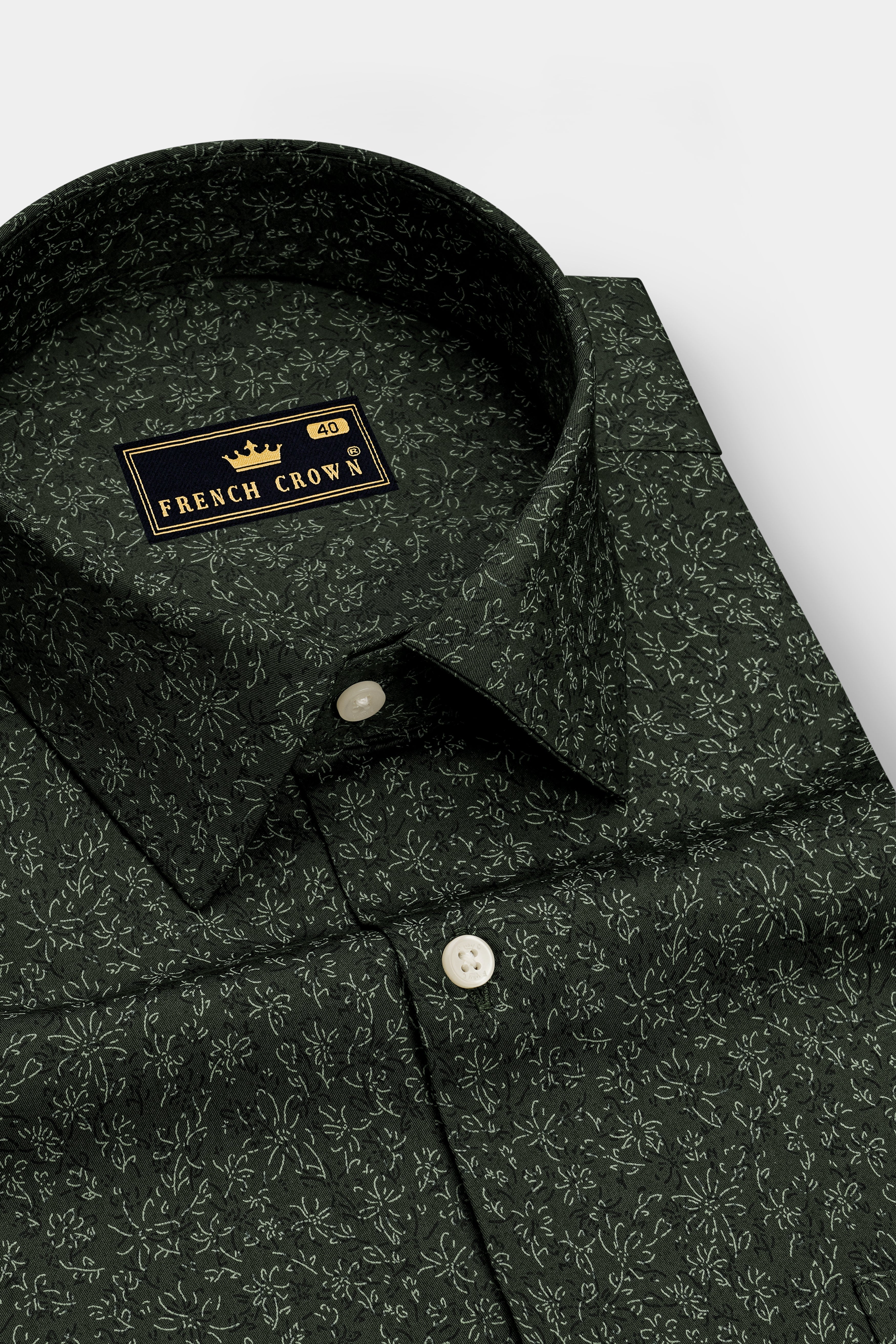 Viridian-Heavy Green Floral Vine Printed Subtle Sheen Soft Premium Cotton Dress Shirt