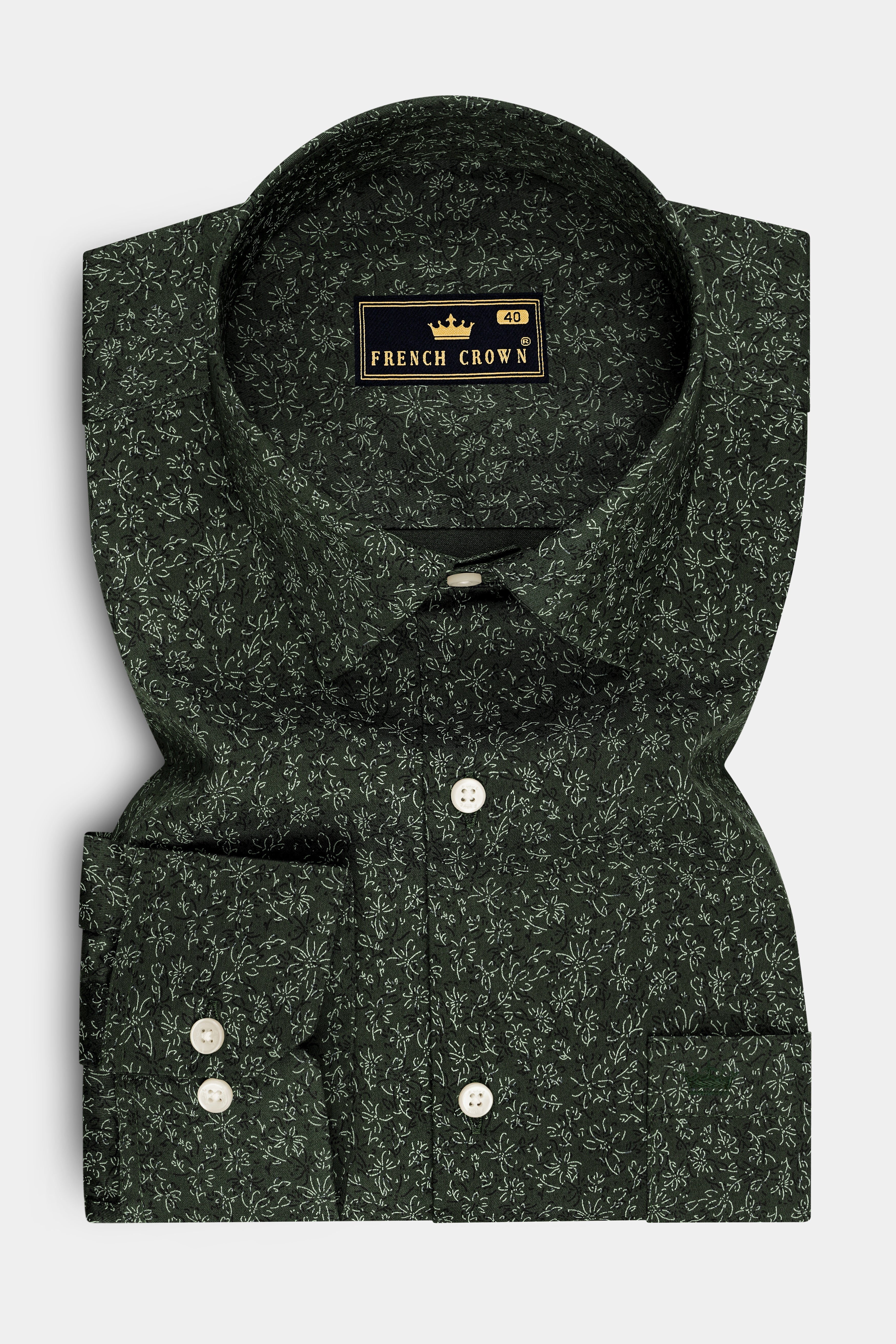 Viridian-Heavy Green Floral Vine Printed Subtle Sheen Soft Premium Cotton Dress Shirt