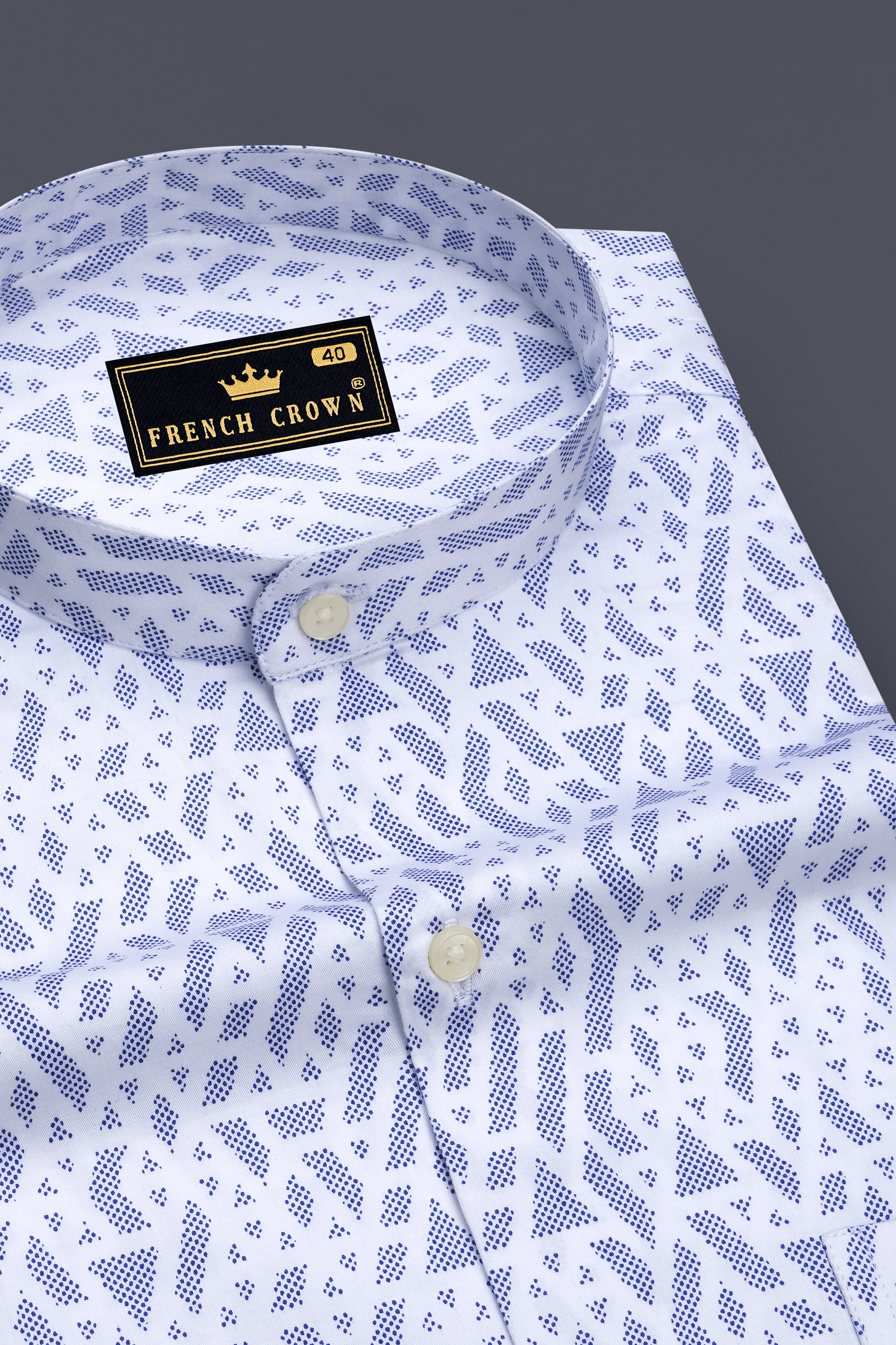 Aether-Bright White And Marguerite Blue Abstract Printed Subtle Sheen Soft Premium Cotton Mandarin Casual Shirt