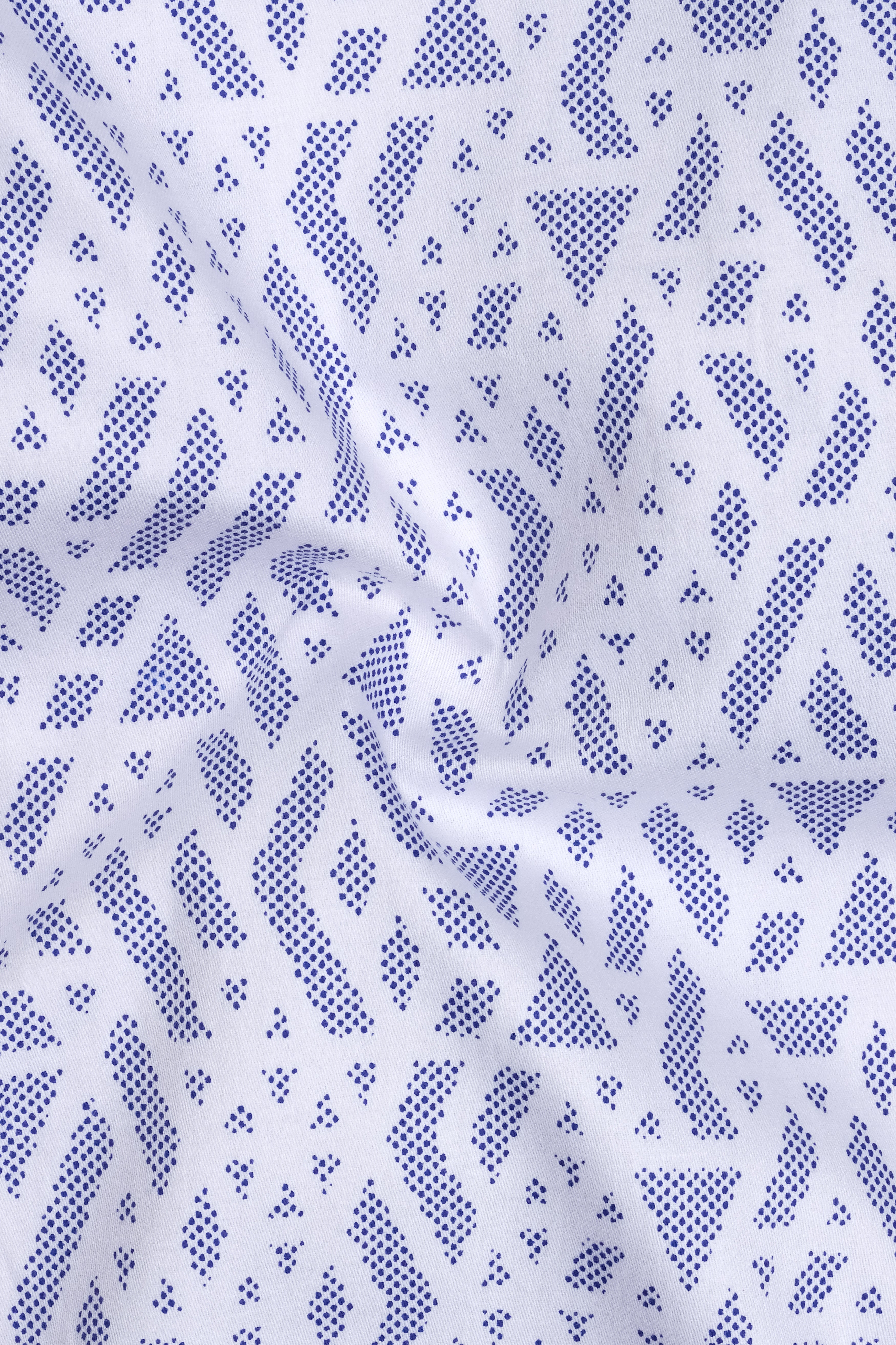 Aether-Bright White And Marguerite Blue Abstract Printed Subtle Sheen Soft Premium Cotton Mandarin Casual Shirt