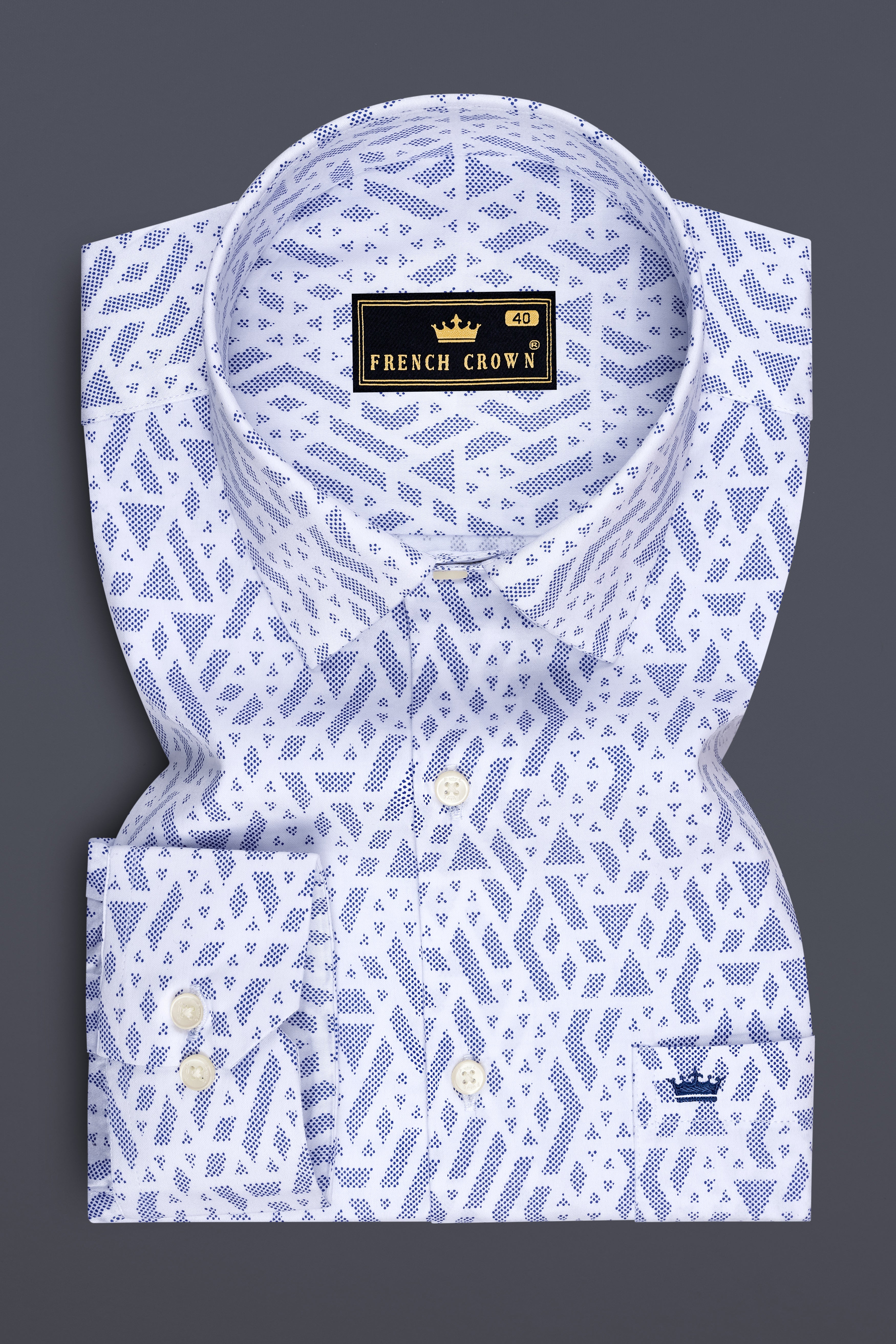 Aether-Bright White And Marguerite Blue Abstract Printed Subtle Sheen Soft Premium Cotton Dress Shirt