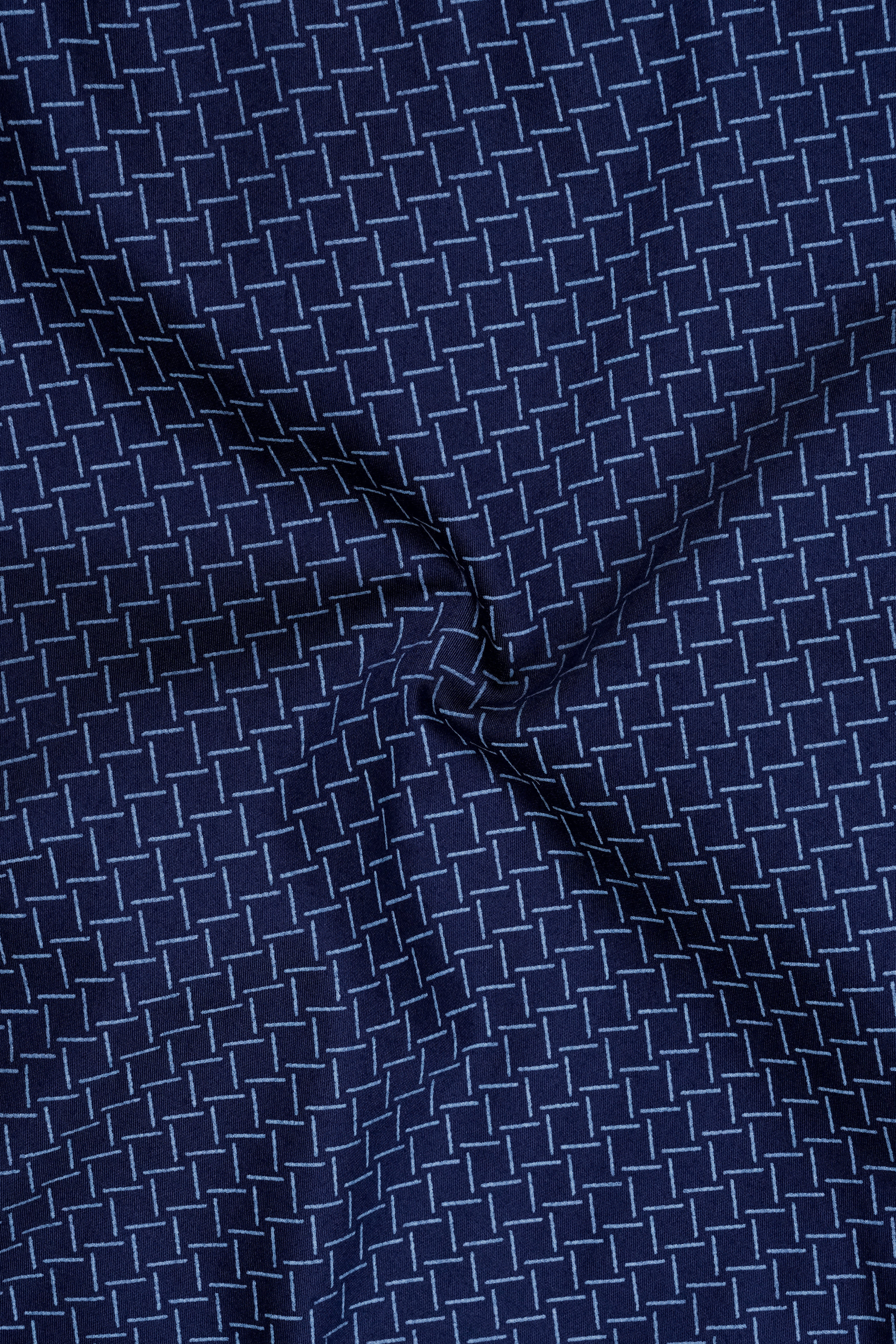 Nexus-Zodiac Blue And Bright White Basketweave Printed Subtle Sheen Soft Premium Cotton Mandarin Casual Shirt