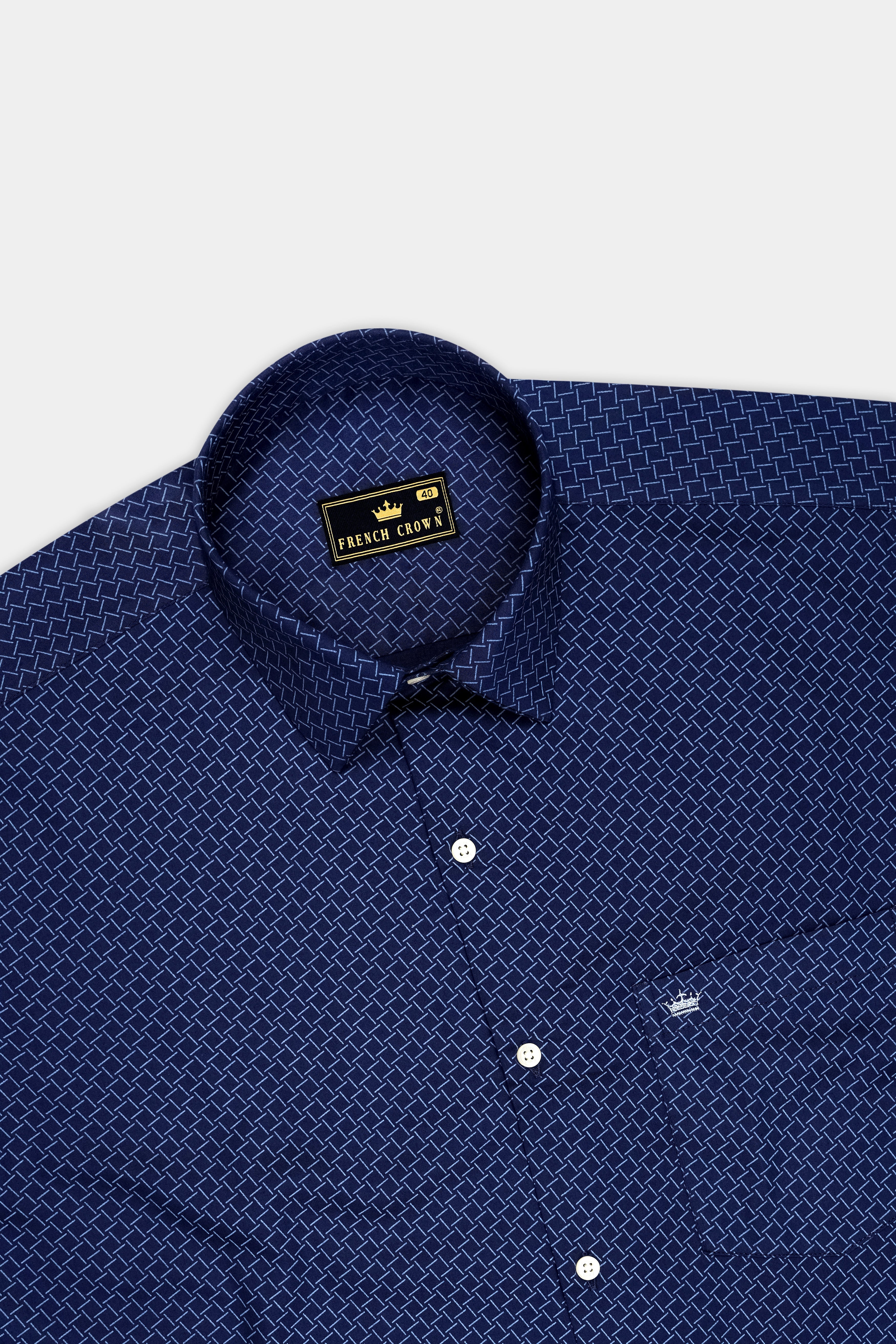 Nexus-Zodiac Blue And Bright White Basketweave Printed Subtle Sheen Soft Premium Cotton Dress Shirt