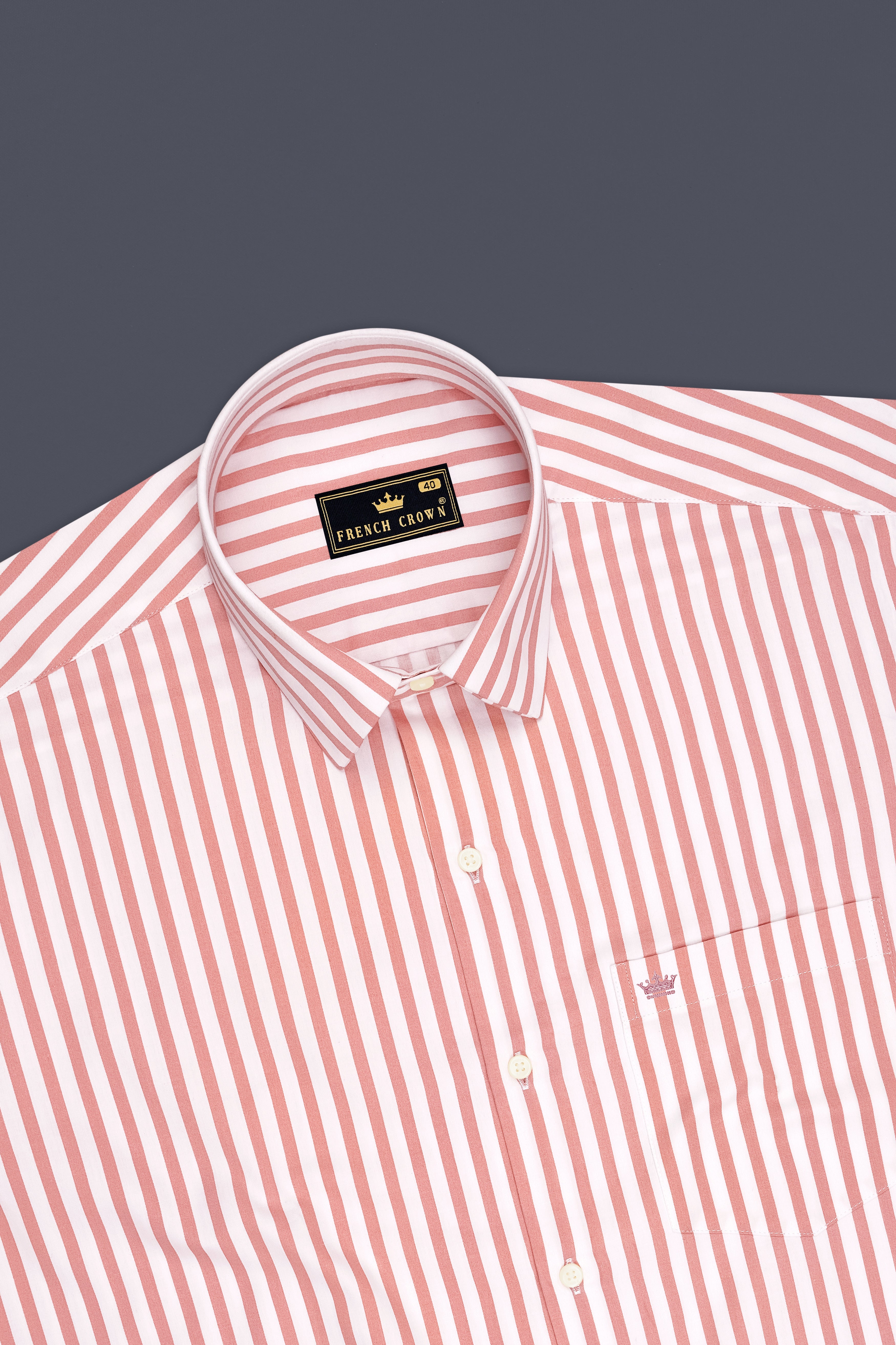 Blush-Sea Pink And Bright White Candy Striped Subtle Sheen Super Soft Premium Cotton Dress Shirt