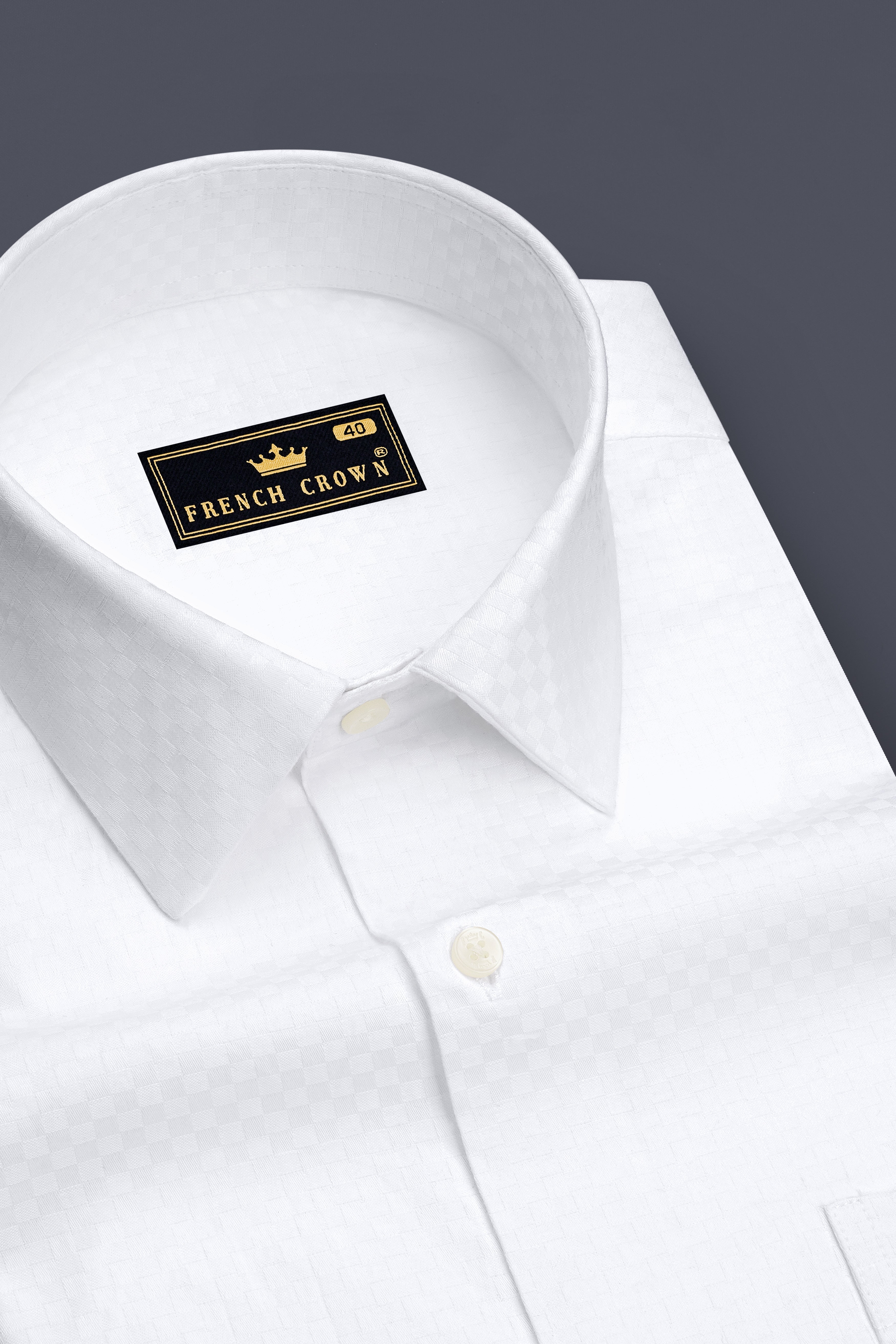 Albus-Bright White Dobby Textured Premium Giza Cotton Dress Shirt