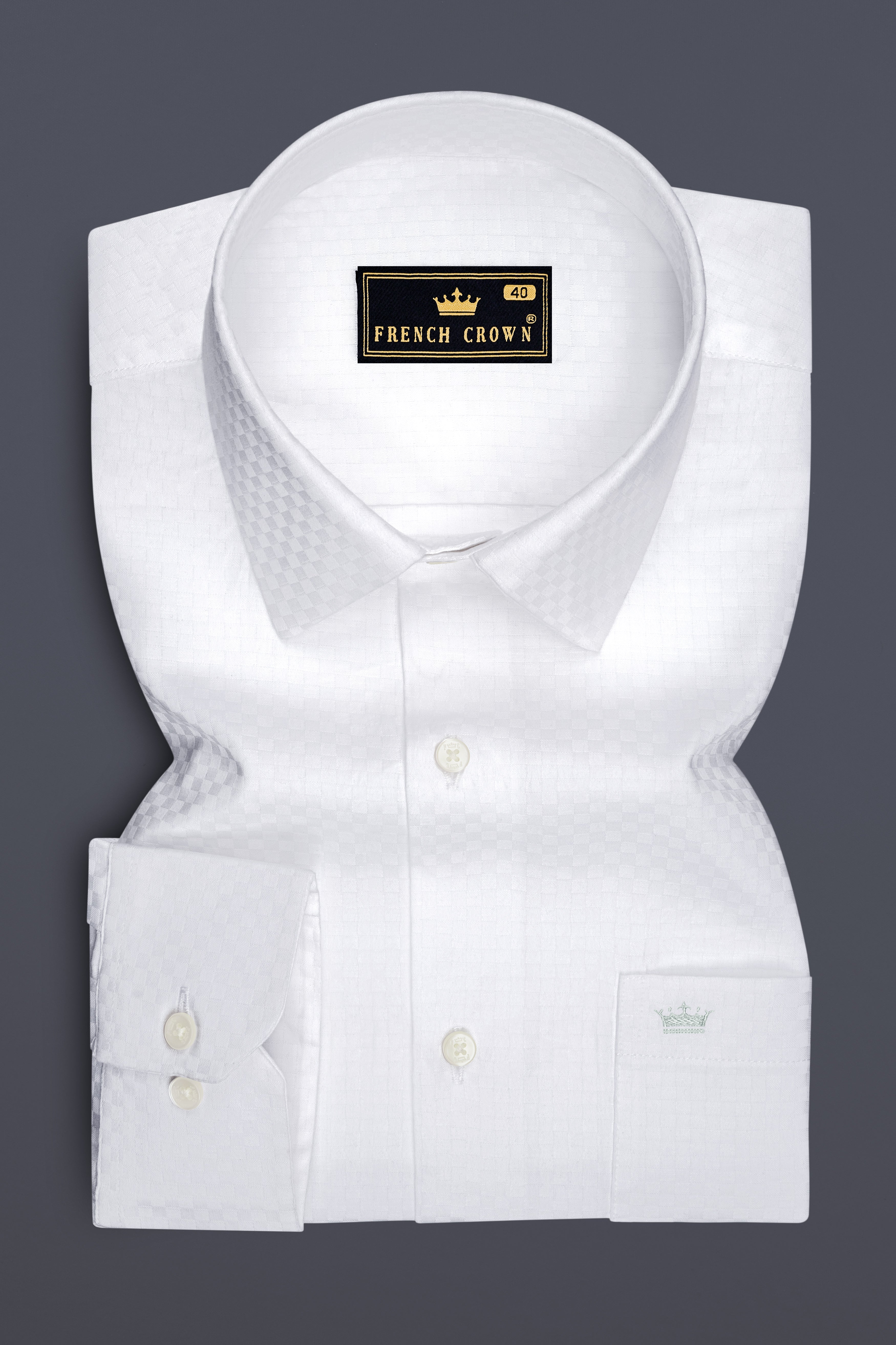 Albus-Bright White Dobby Textured Premium Giza Cotton Dress Shirt