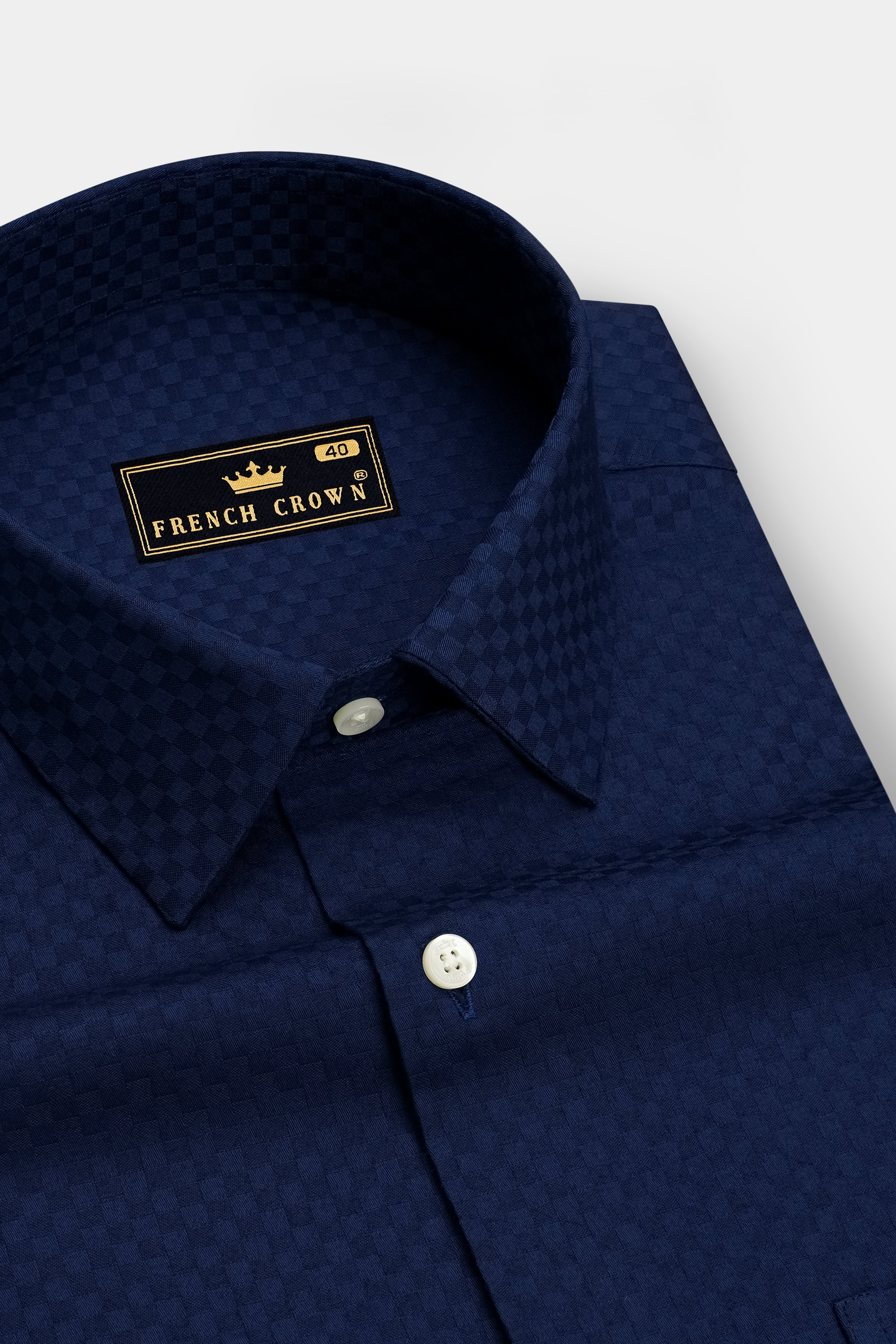 Imperio-Cove Navy Dobby Textured Premium Giza Cotton Dress Shirt