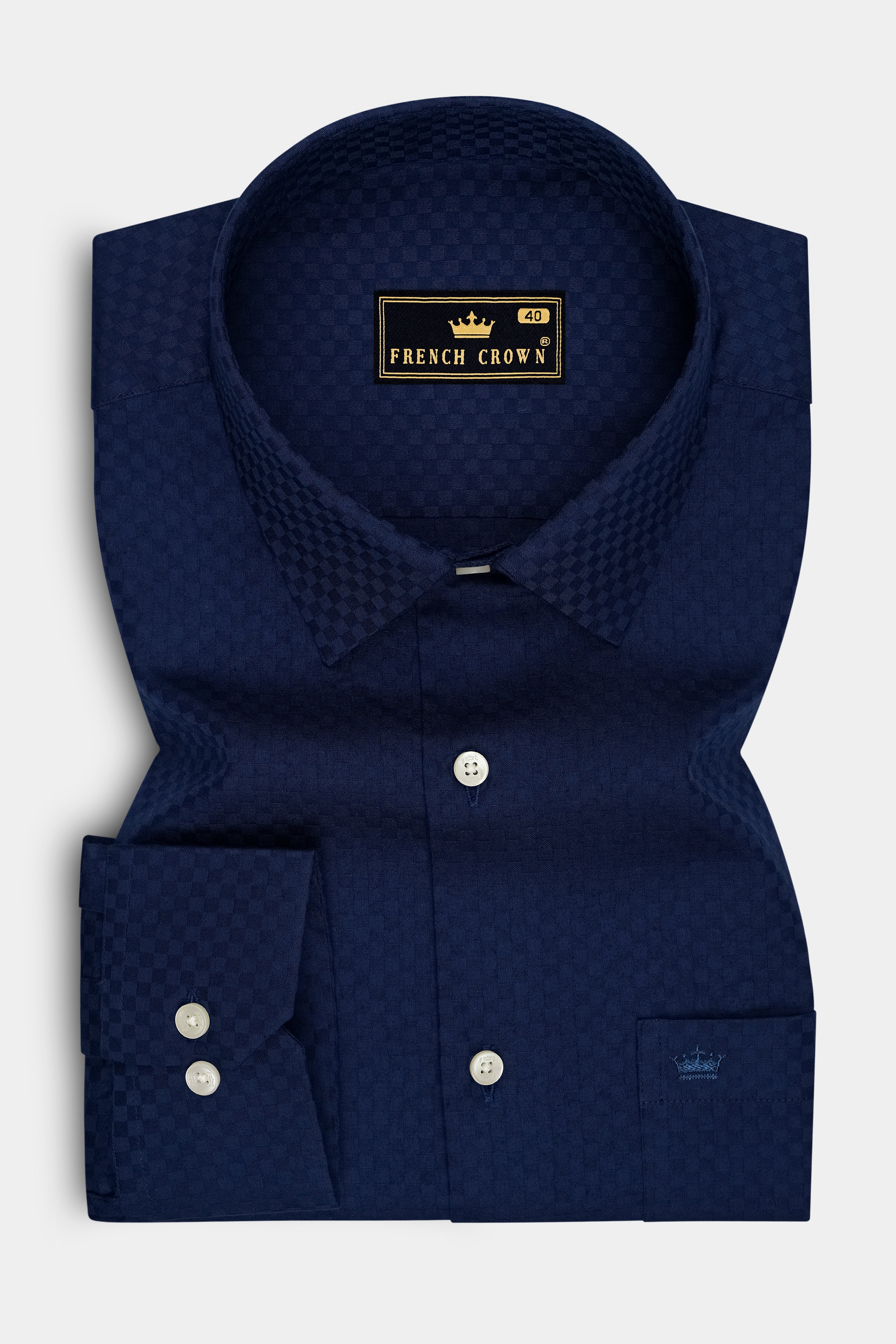 Imperio-Cove Navy Dobby Textured Premium Giza Cotton Dress Shirt