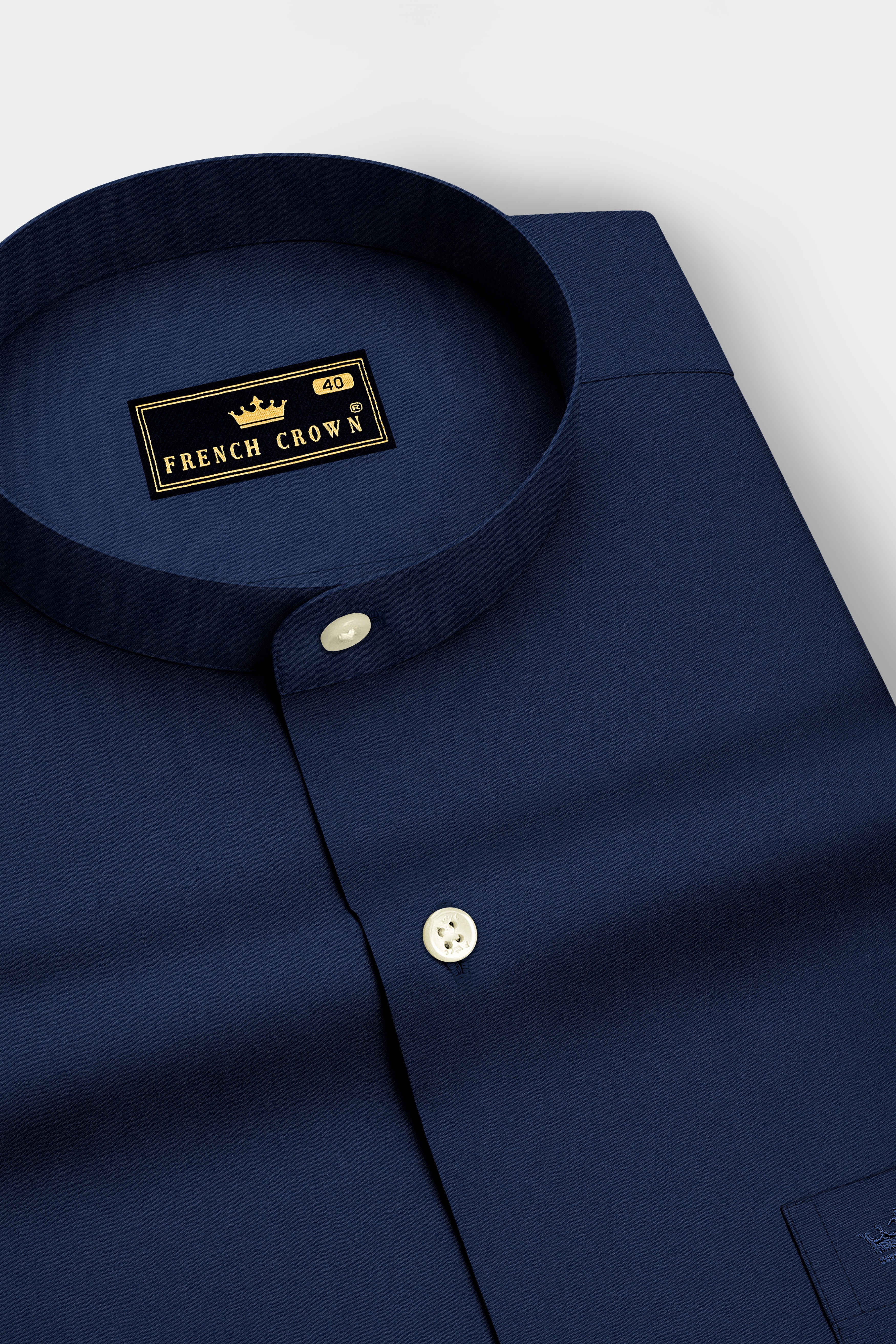 Noctis-Big Stone Navy Premium Giza Cotton Mandarin Casual Shirt