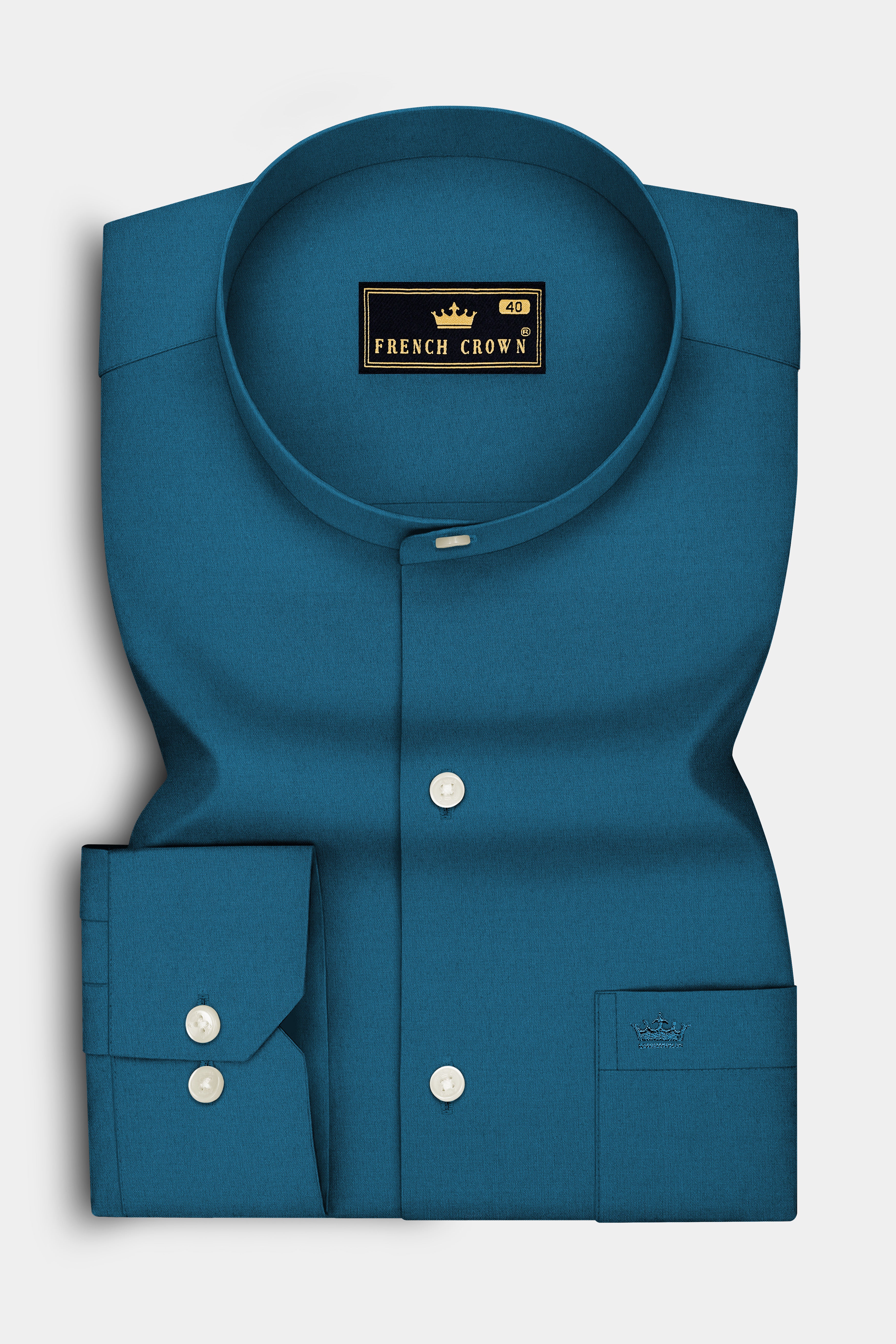 Aether-Chathams Blue Premium Giza Cotton Mandarin Casual Shirt