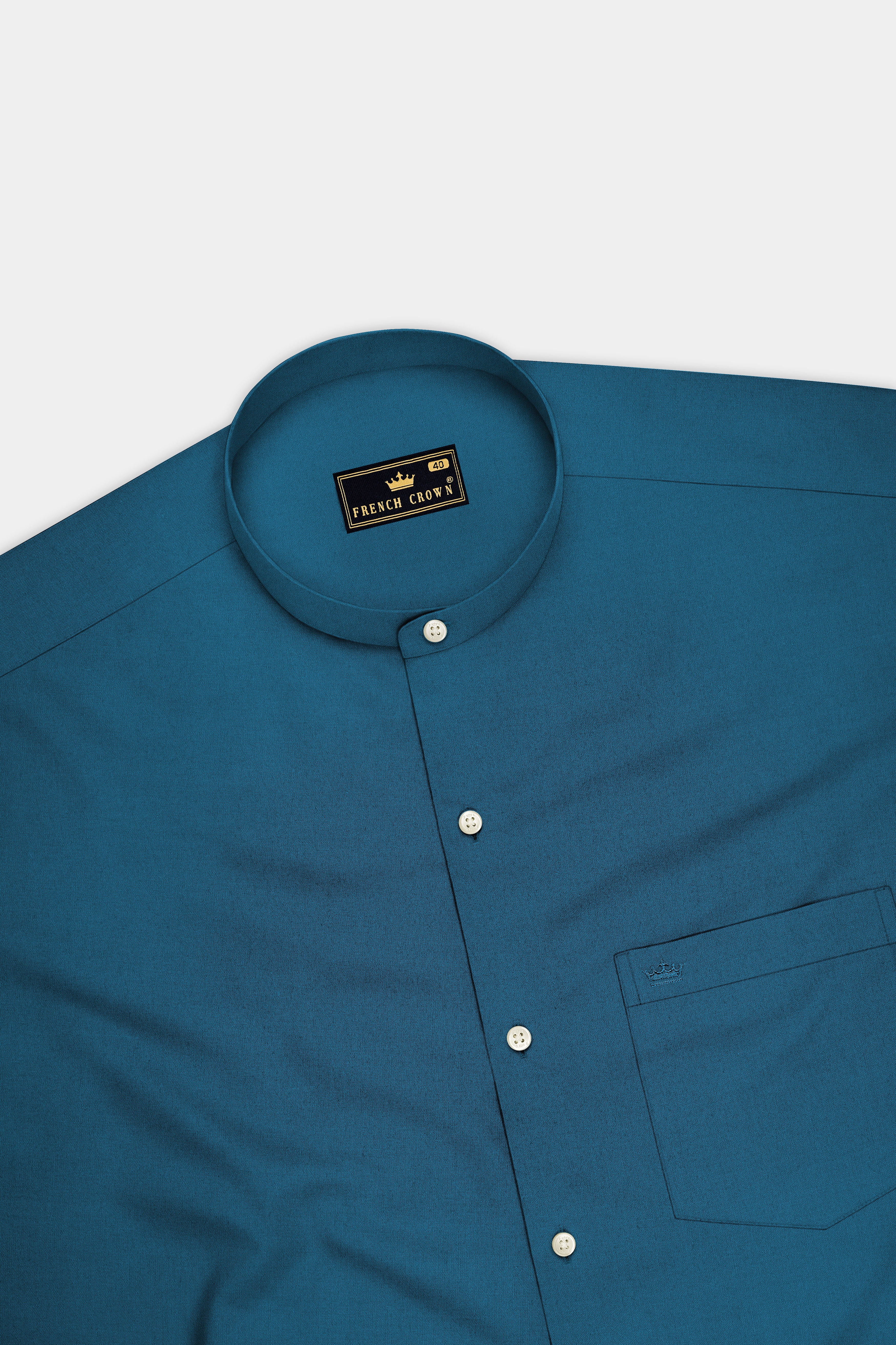 Aether-Chathams Blue Premium Giza Cotton Mandarin Casual Shirt