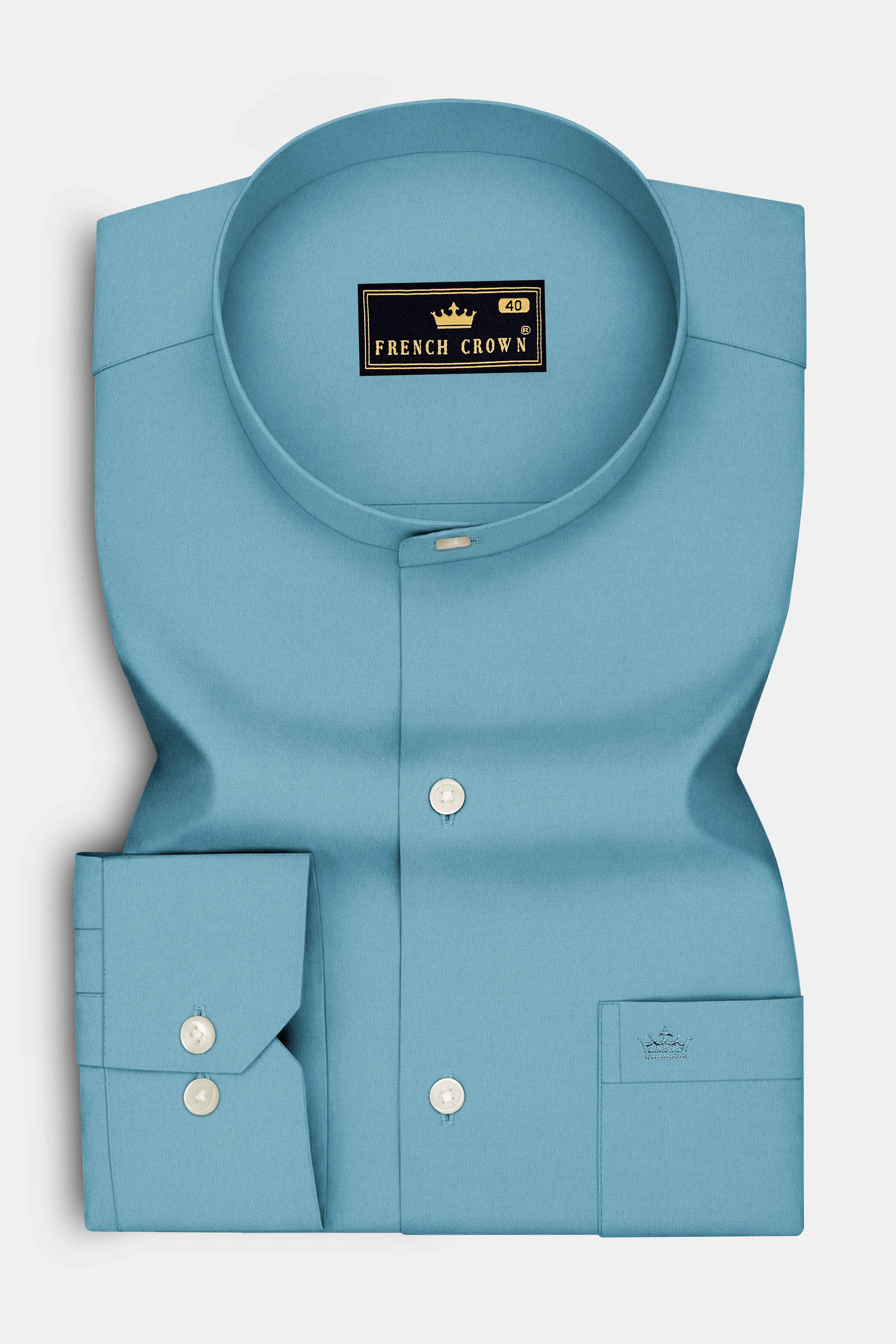 Celestia-Glacier Blue Premium Giza Cotton Mandarin Casual Shirt