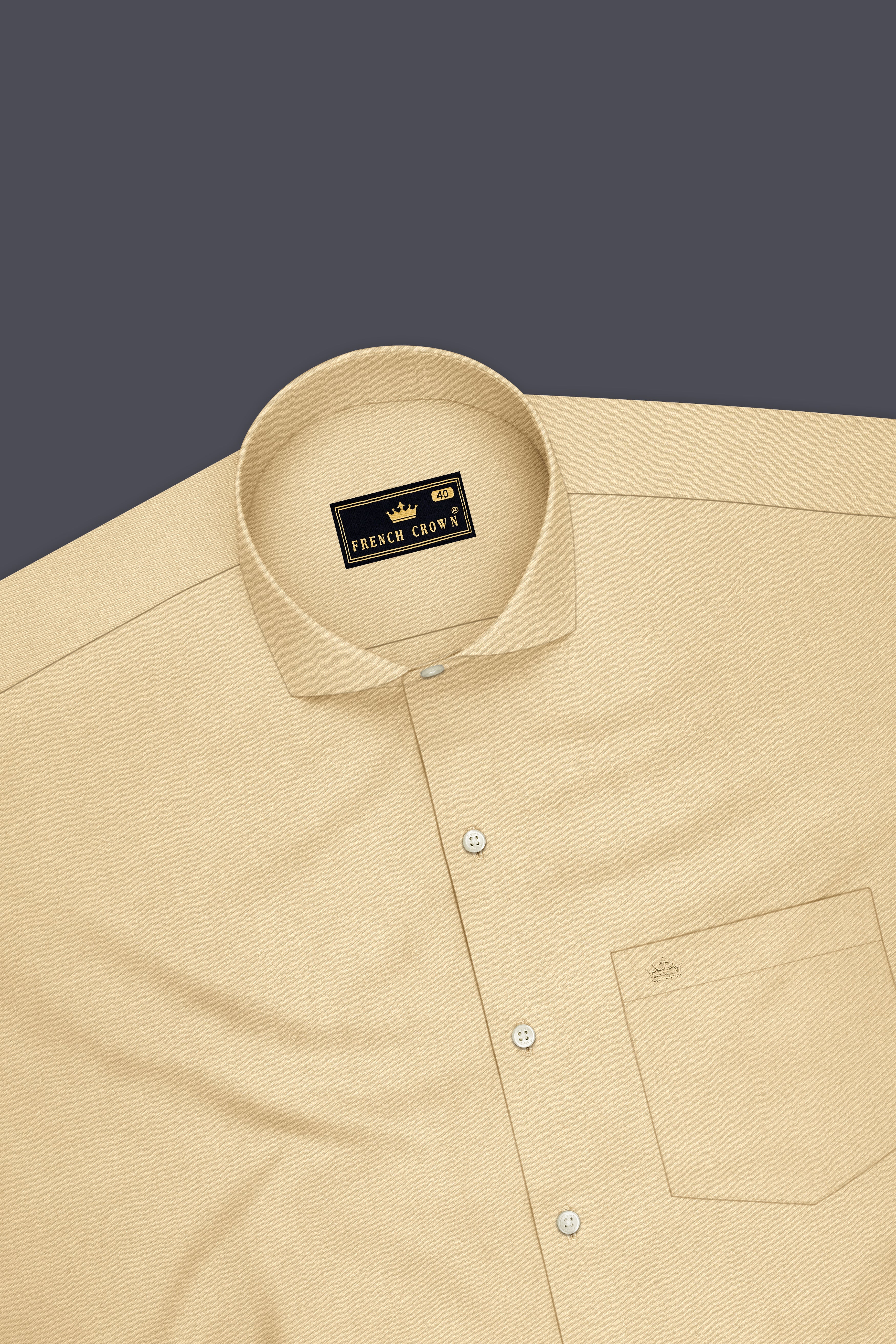 Earthen-Sapling Brown Premium Giza Cotton Cut Away Collar Dress Shirt