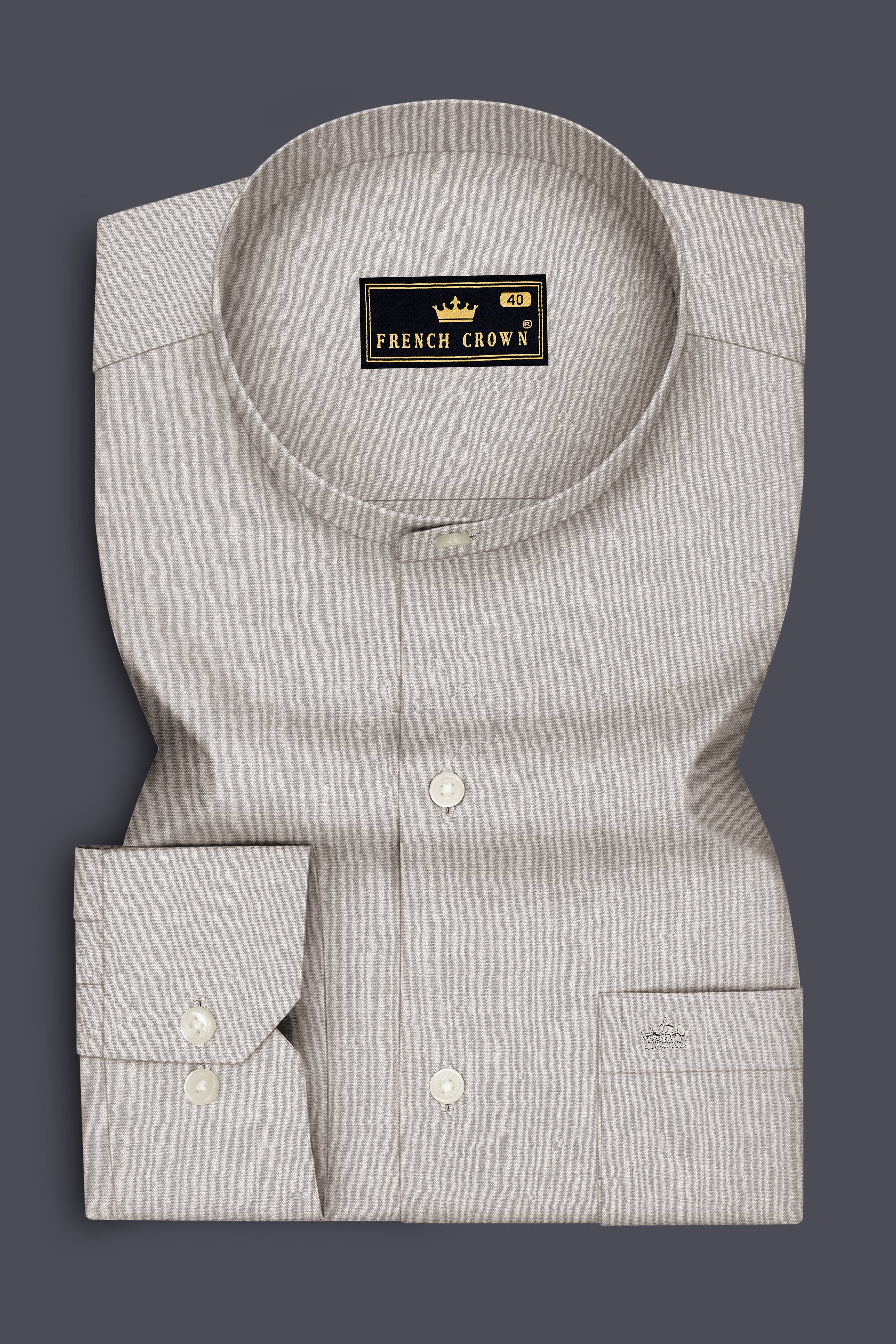 Kairo-Timberwolf Gray Premium Giza Cotton Mandarin Casual Shirt