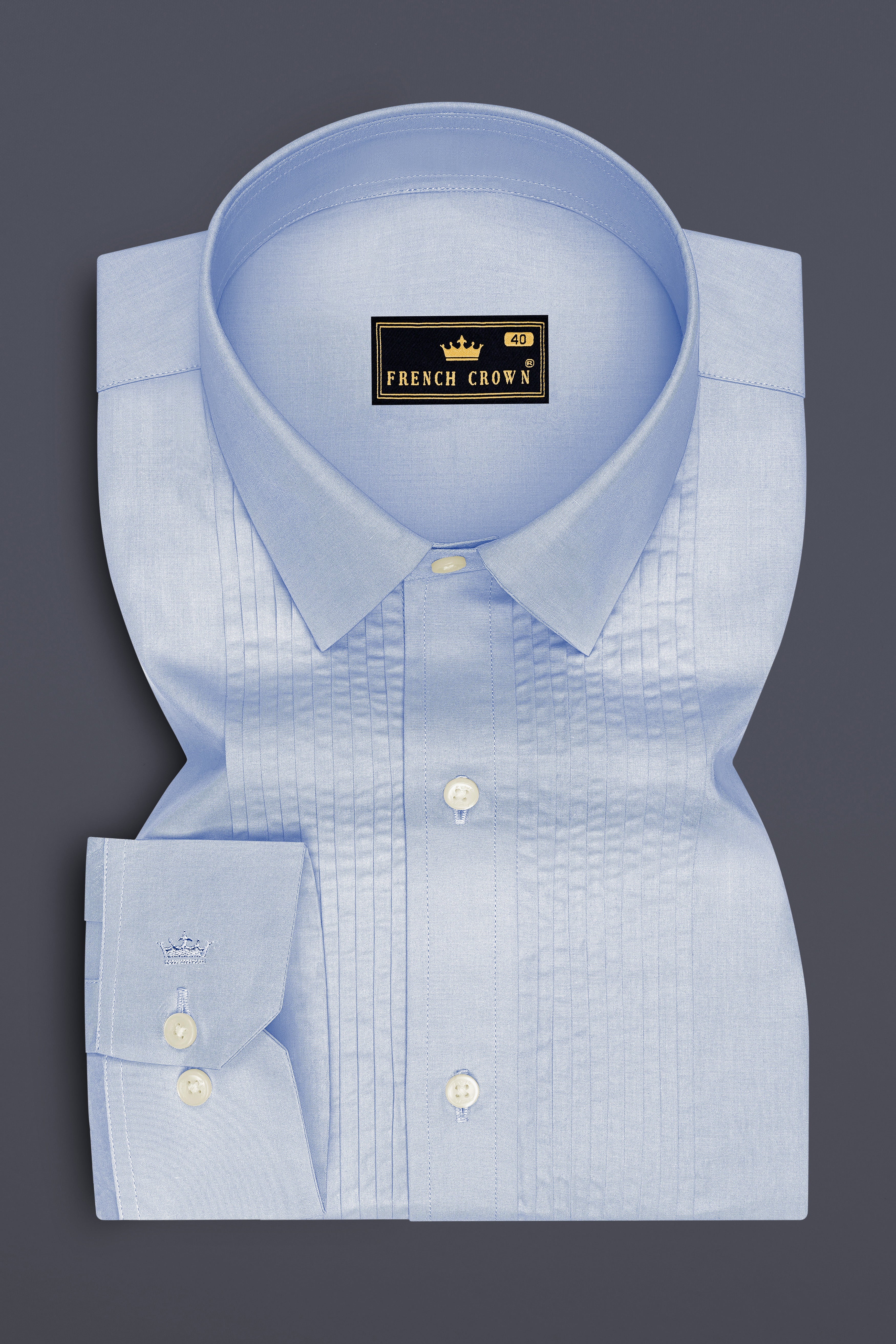 Ceruleo-Botticelli Blue Premium Giza Cotton Tuxedo Dress Shirt