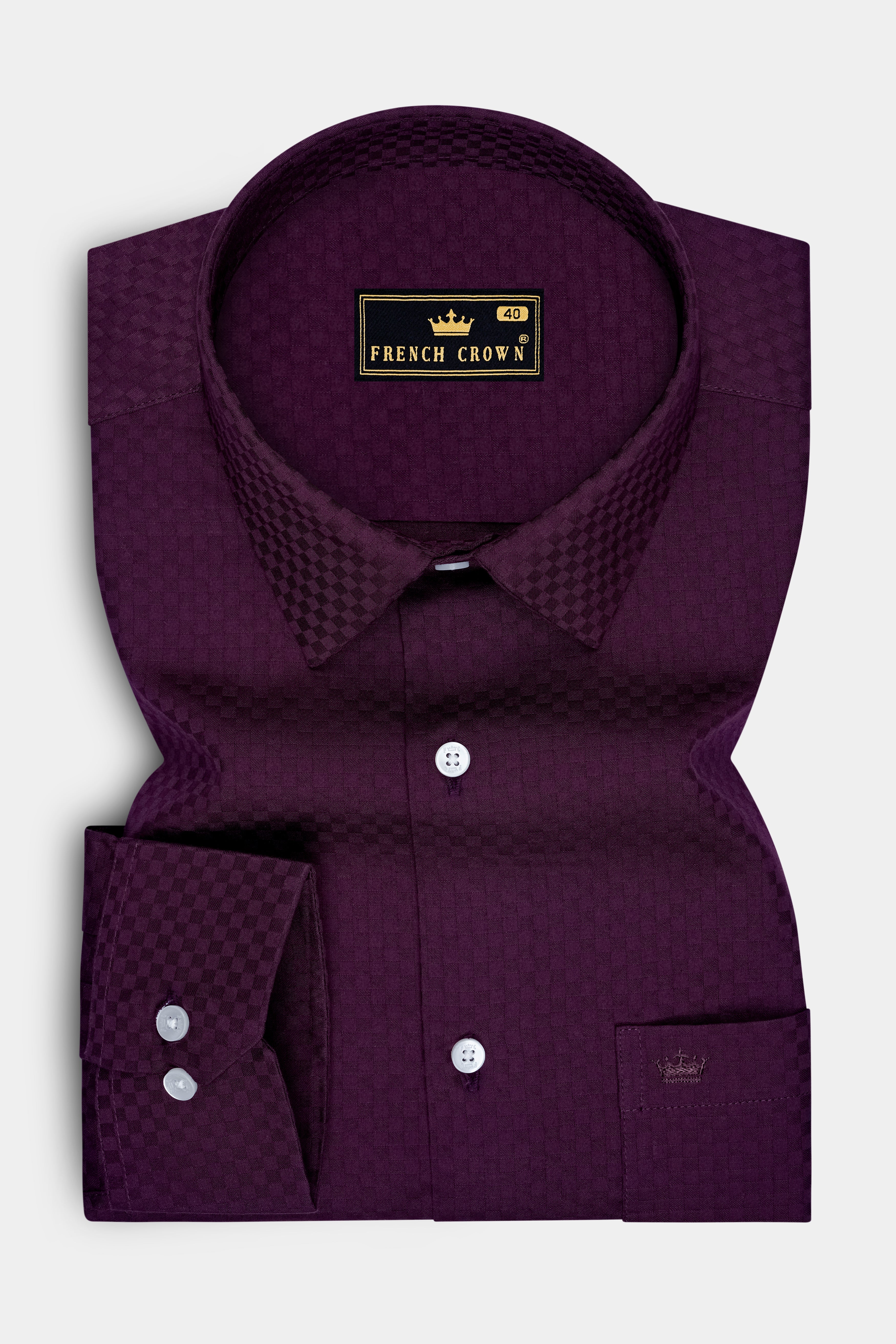 Burgund-Barossa Maroon Dobby Textured Premium Giza Cotton Dress Shirt