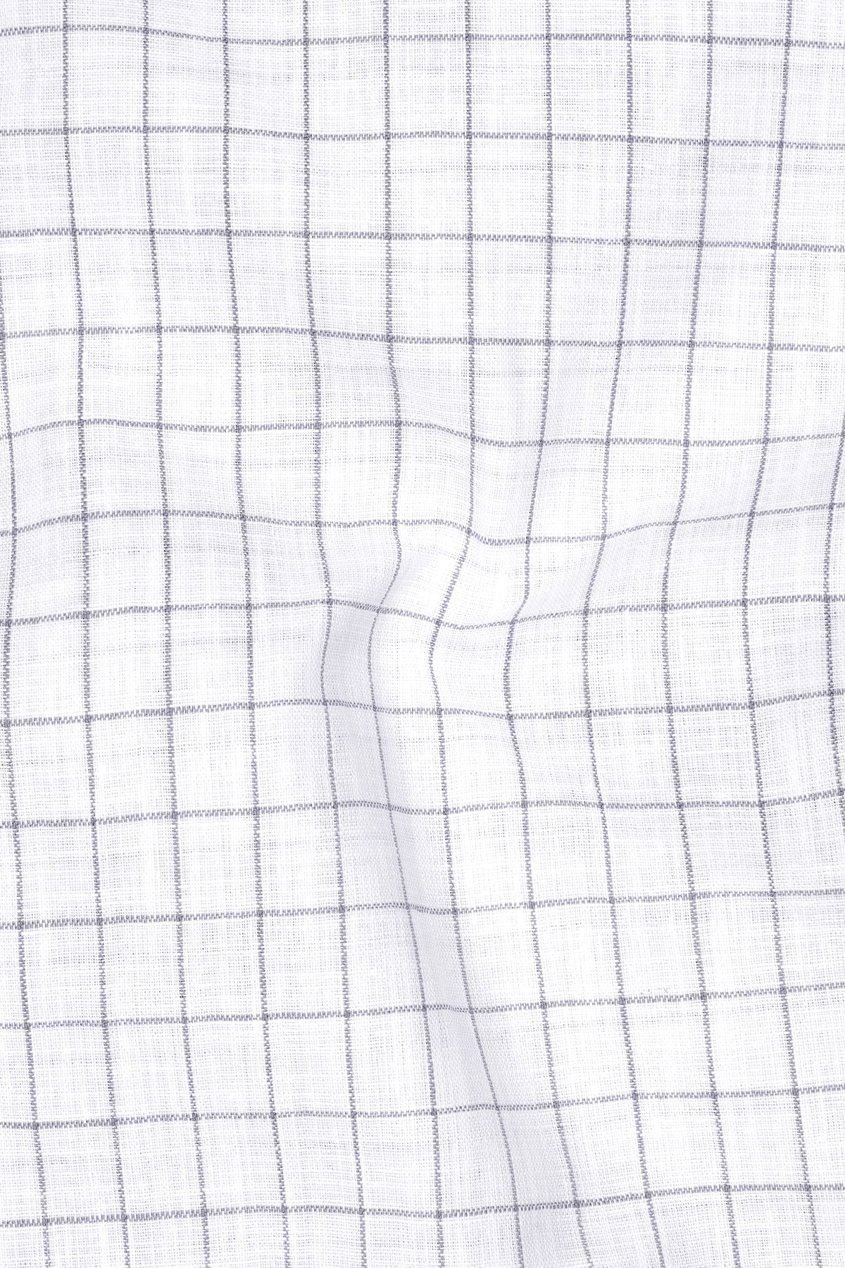 Aureum-Bright White And Bronco Gray Windowpane Luxurious Linen Mandarin Casual Shirt