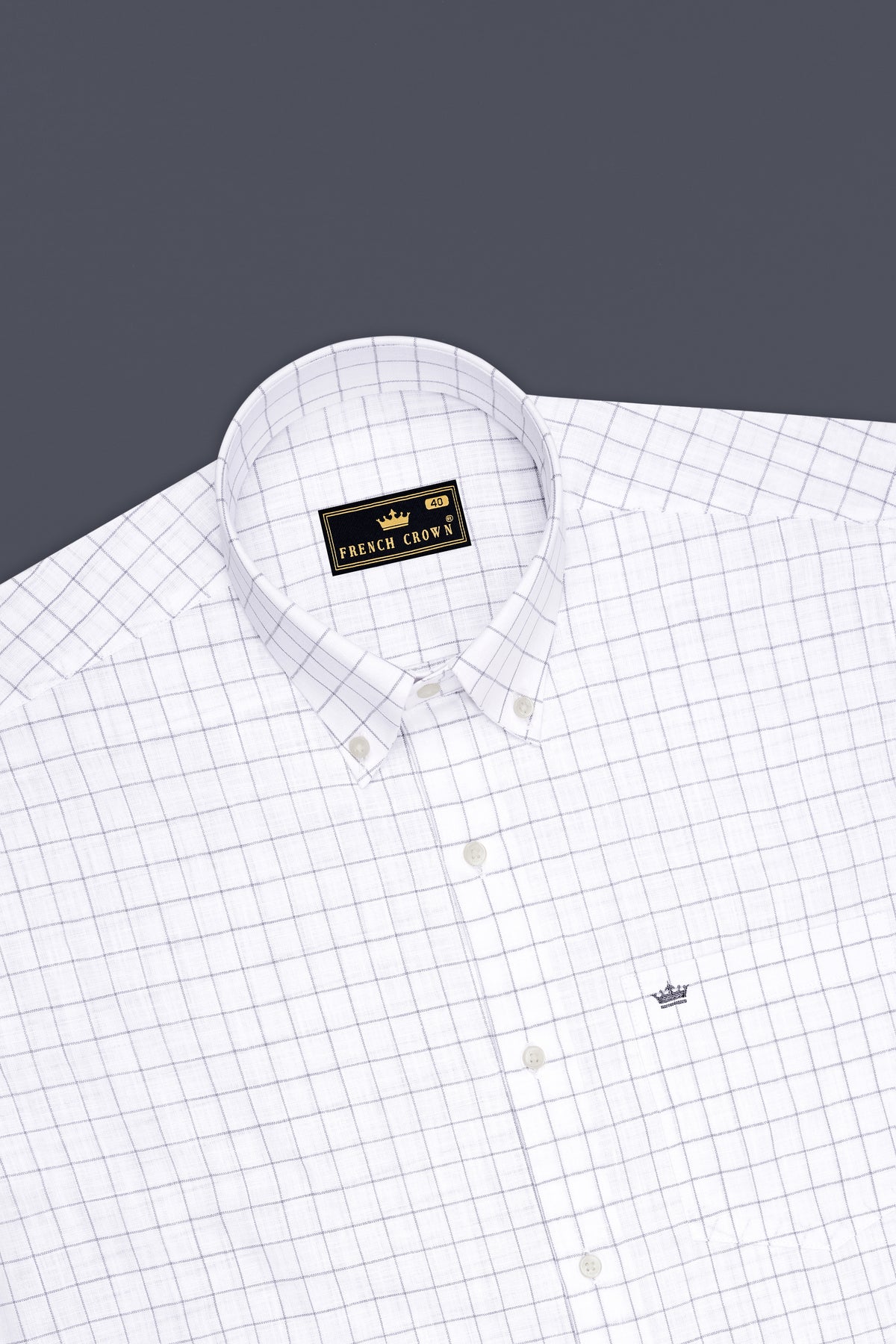 Aureum-Bright White And Bronco Gray Windowpane Luxurious Linen Button Down Dress Shirt