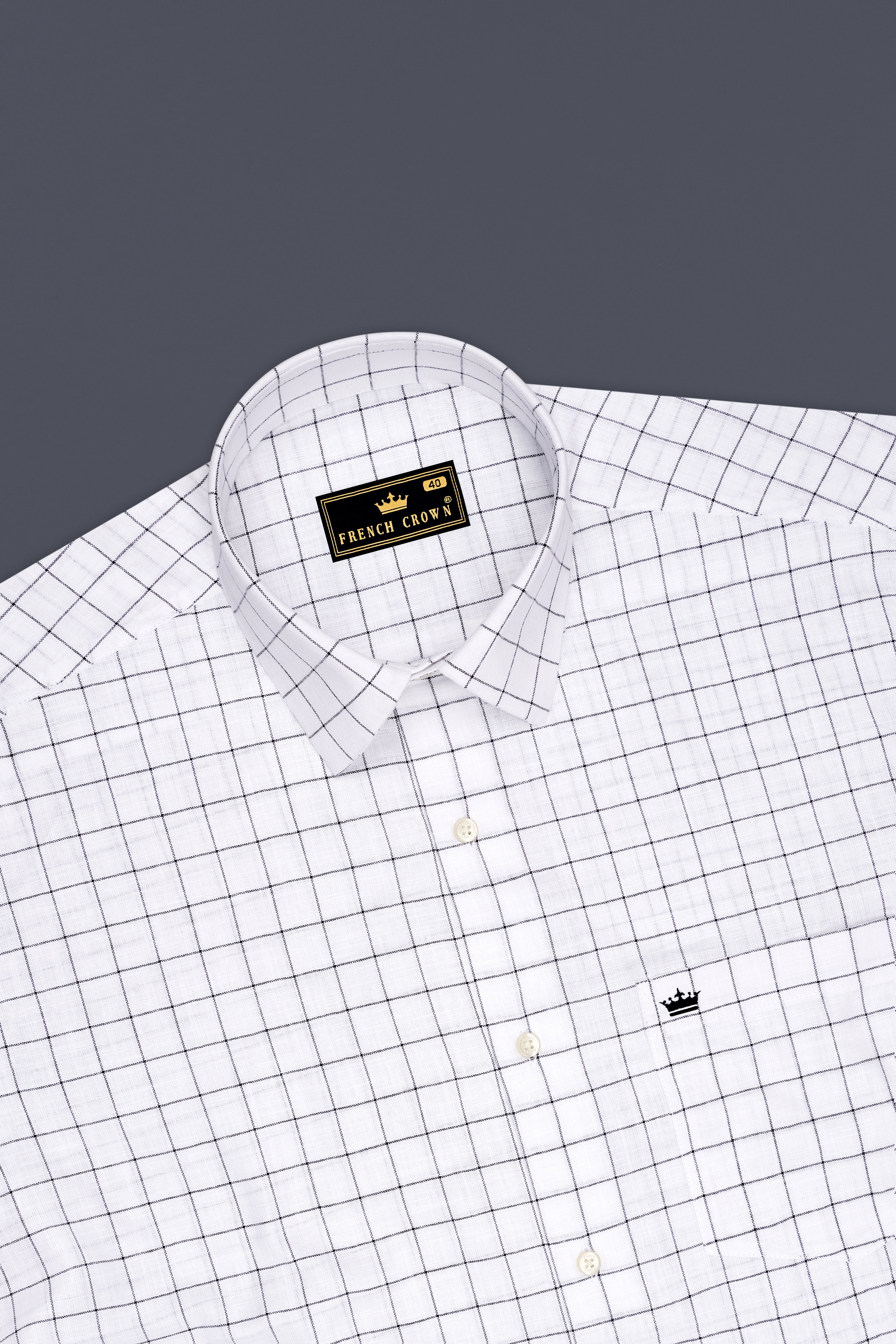Ardent-Bright White And Jade Black Windowpane Luxurious Linen Dress Shirt