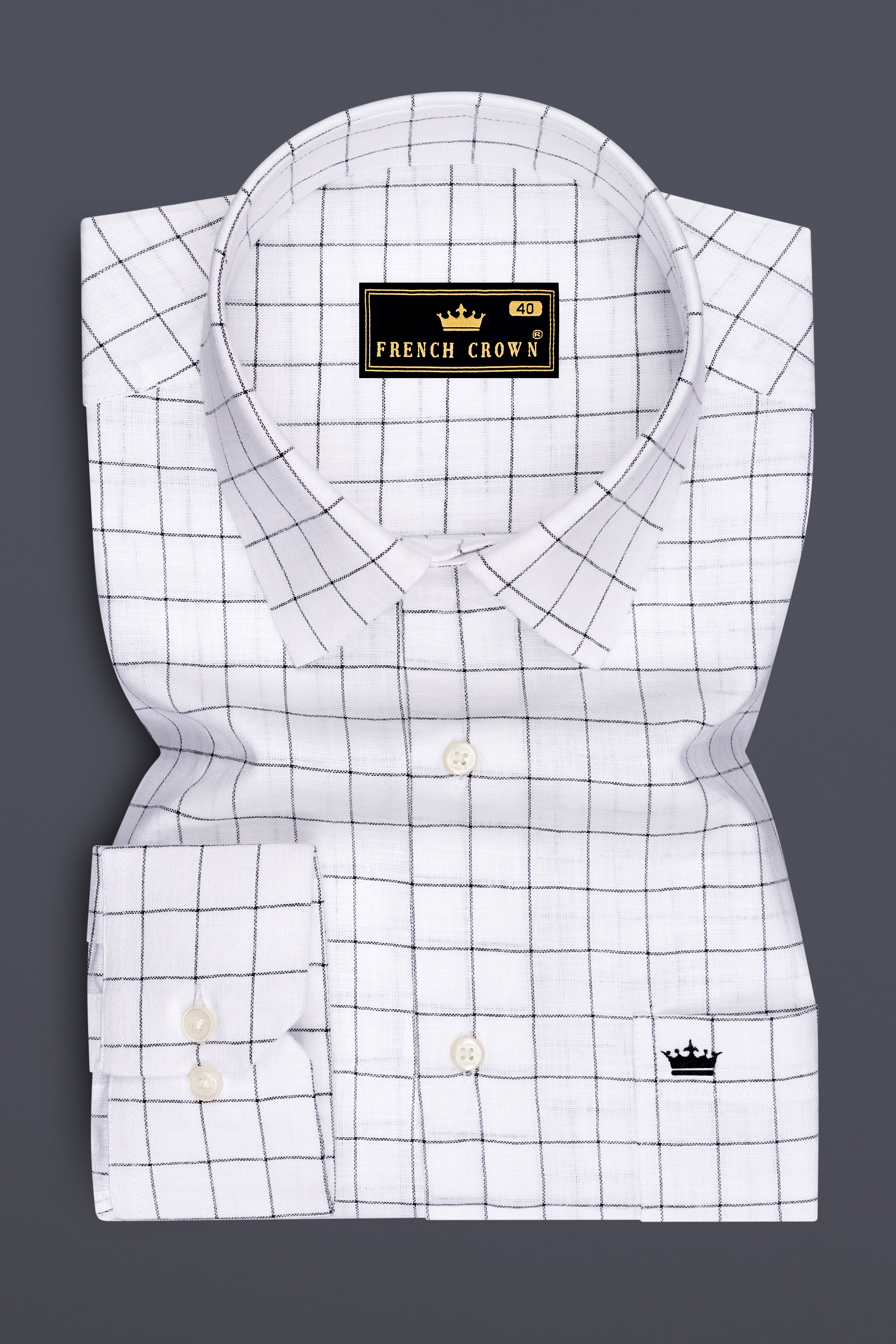 Ardent-Bright White And Jade Black Windowpane Luxurious Linen Dress Shirt