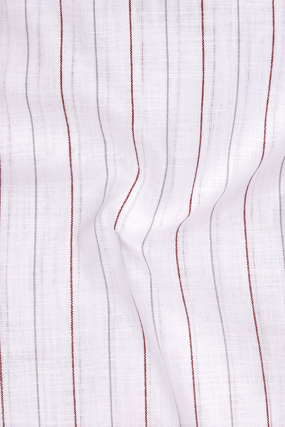 Regent-Bright White And Burnt Red Pin Striped Luxurious Linen Mandarin Casual Shirt