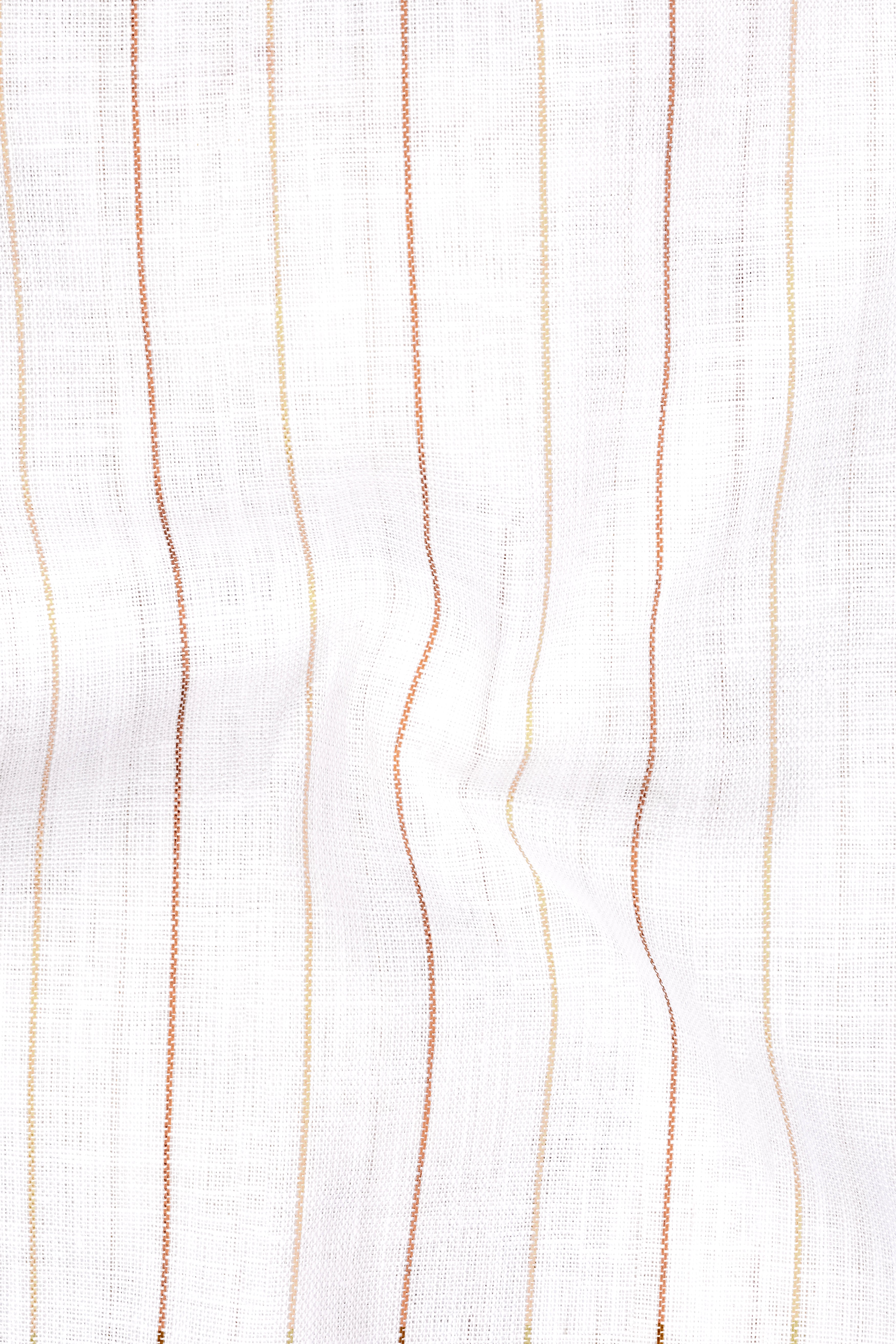 Solenne-Bright White And Auburn Orange Pin Striped Luxurious Linen Button Down Dress Shirt