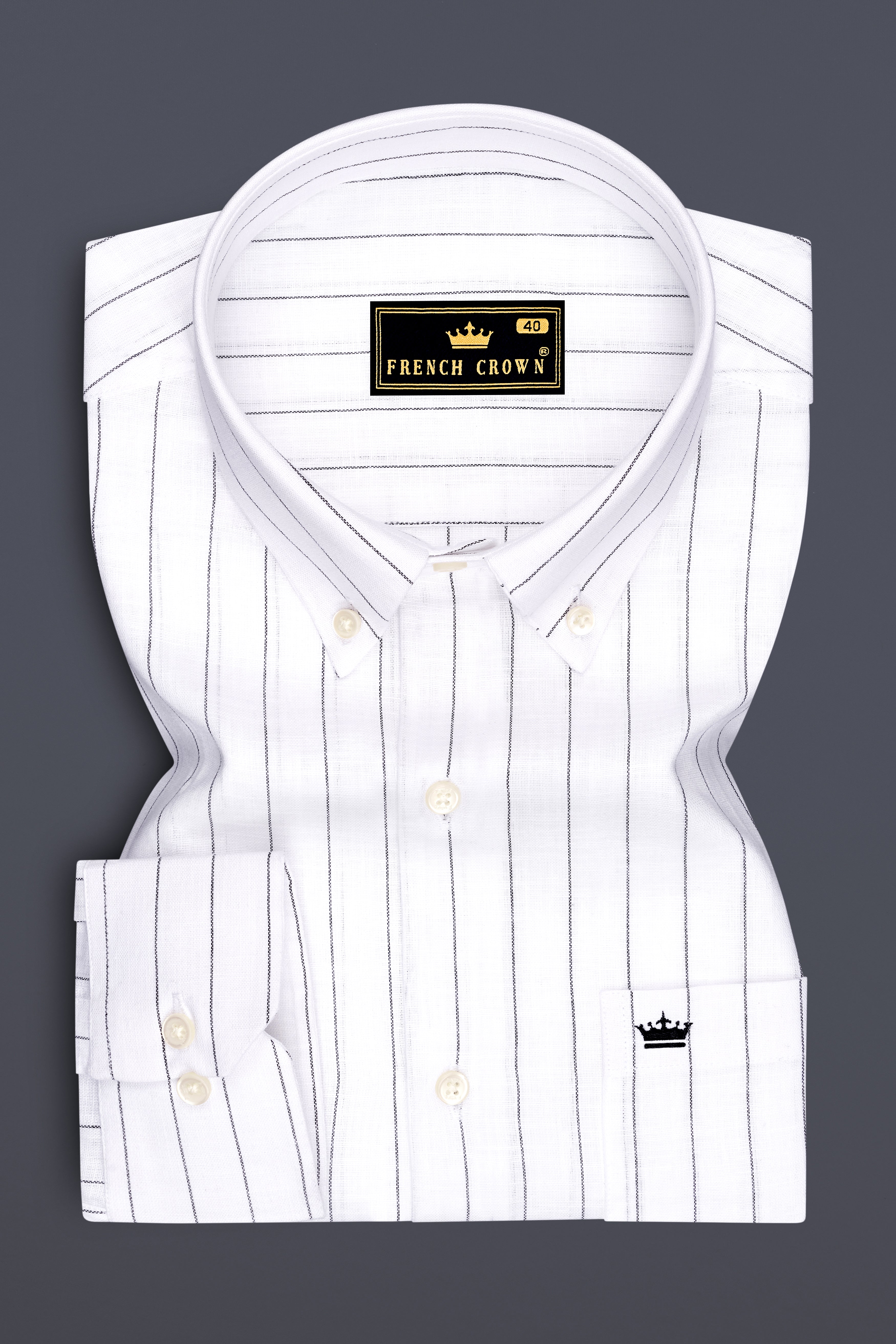 Elysian-Bright White And Jade Black Pin Striped Luxurious Linen Button Down Dress Shirt