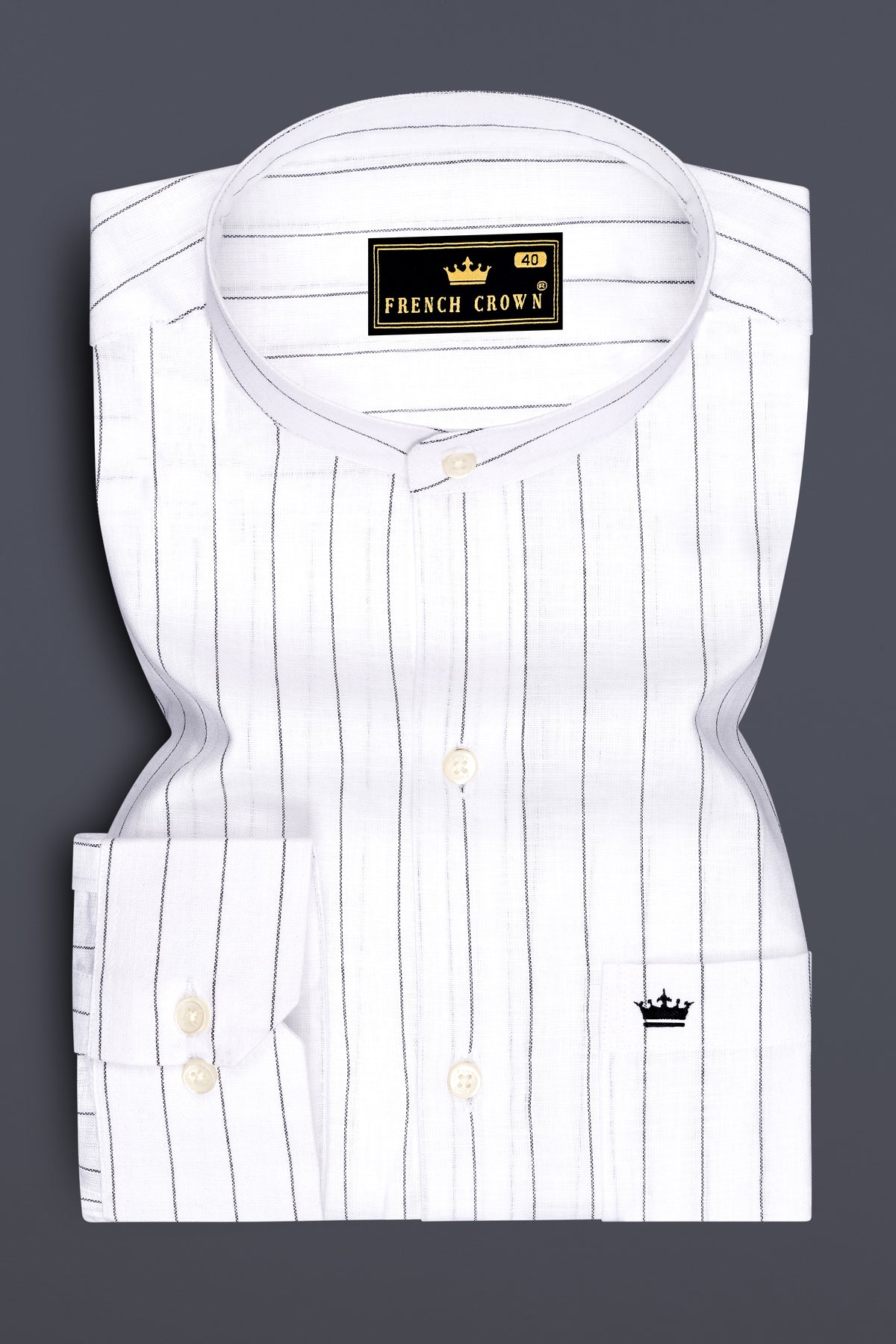 Elysian-Bright White And Jade Black Pin Striped Luxurious Linen Mandarin Casual Shirt