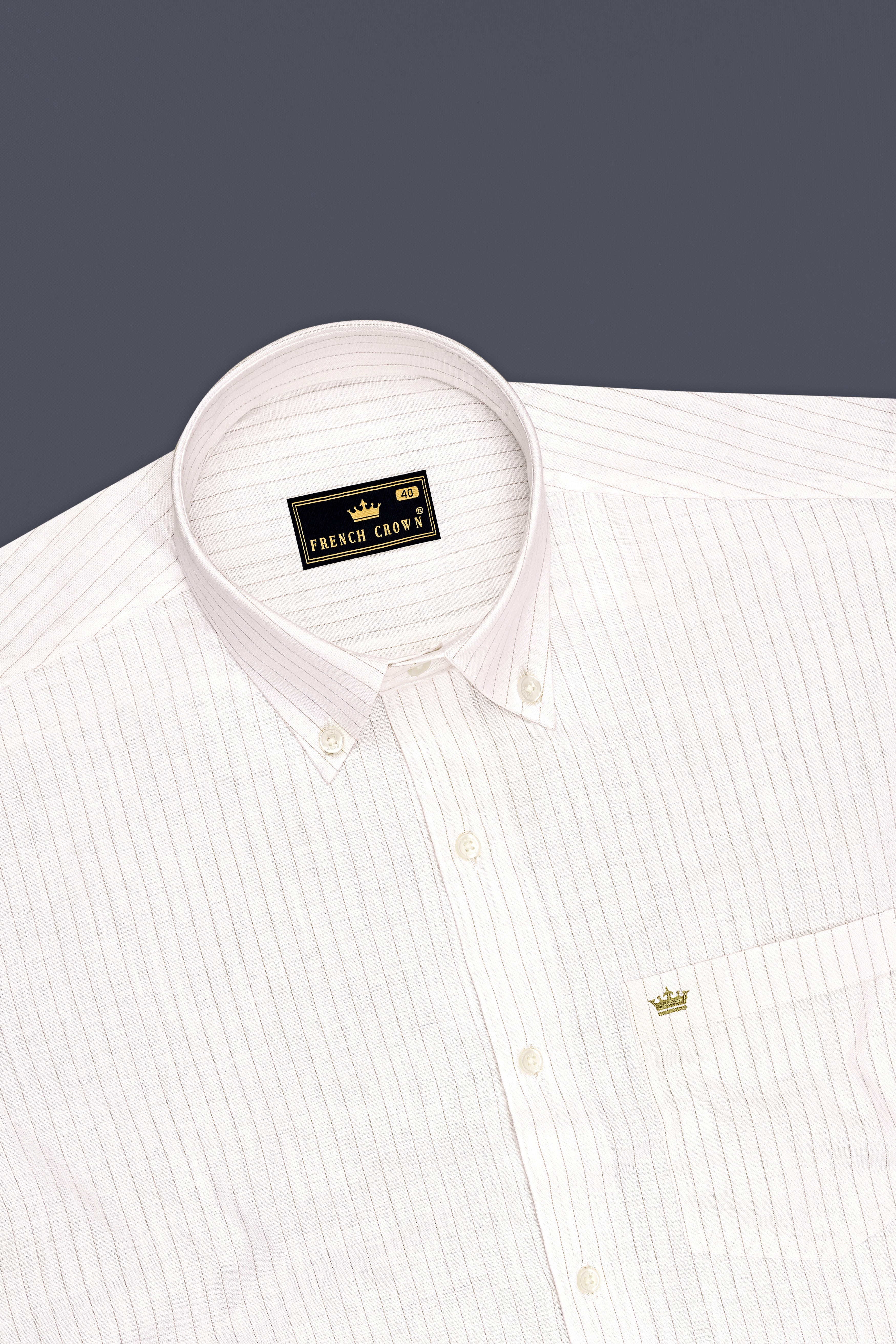 Siena-Bright White And Quicksand Brown Pin Striped Luxurious Linen Button Down Dress Shirt