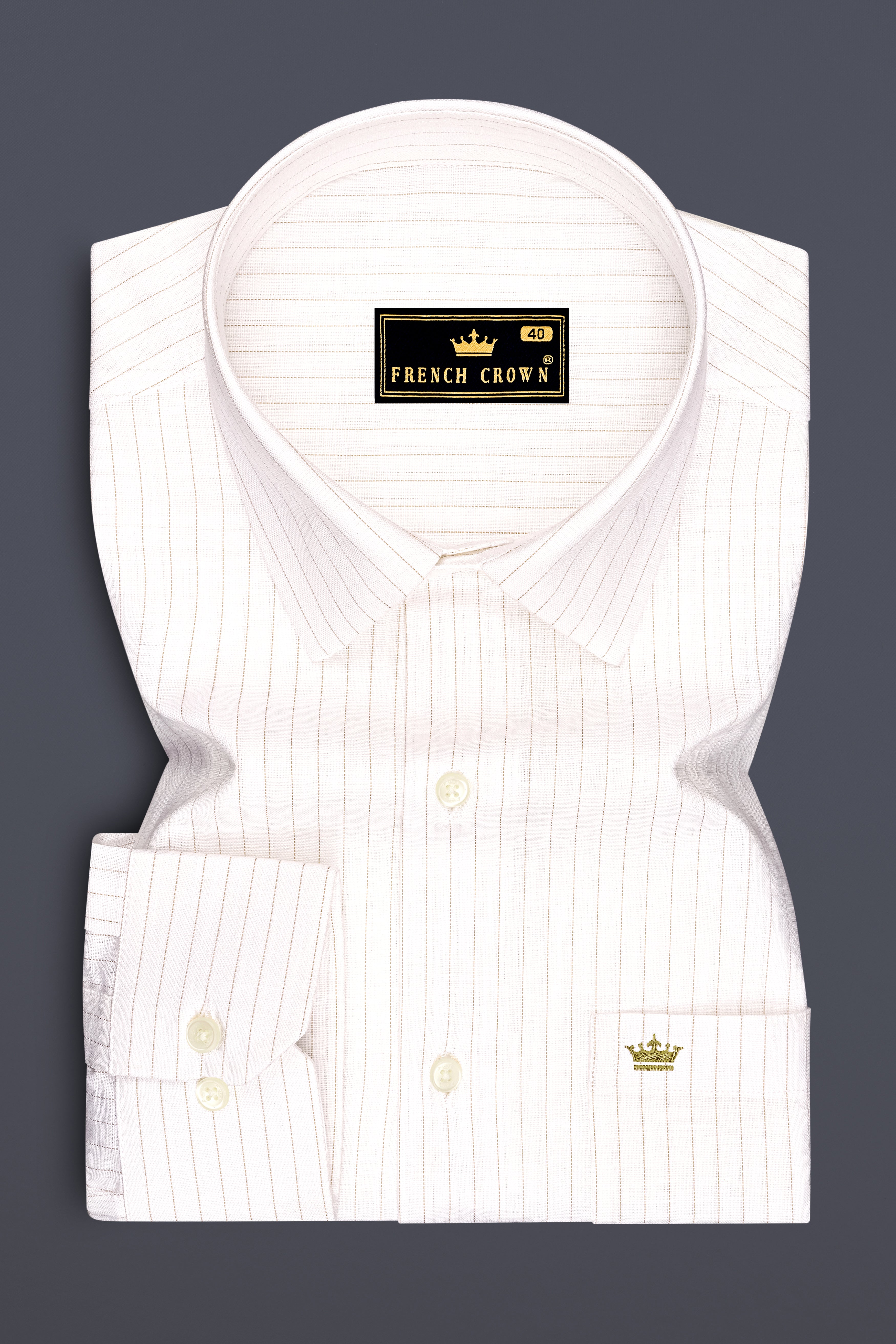 Siena-Bright White And Quicksand Brown Pin Striped Luxurious Linen Dress Shirt