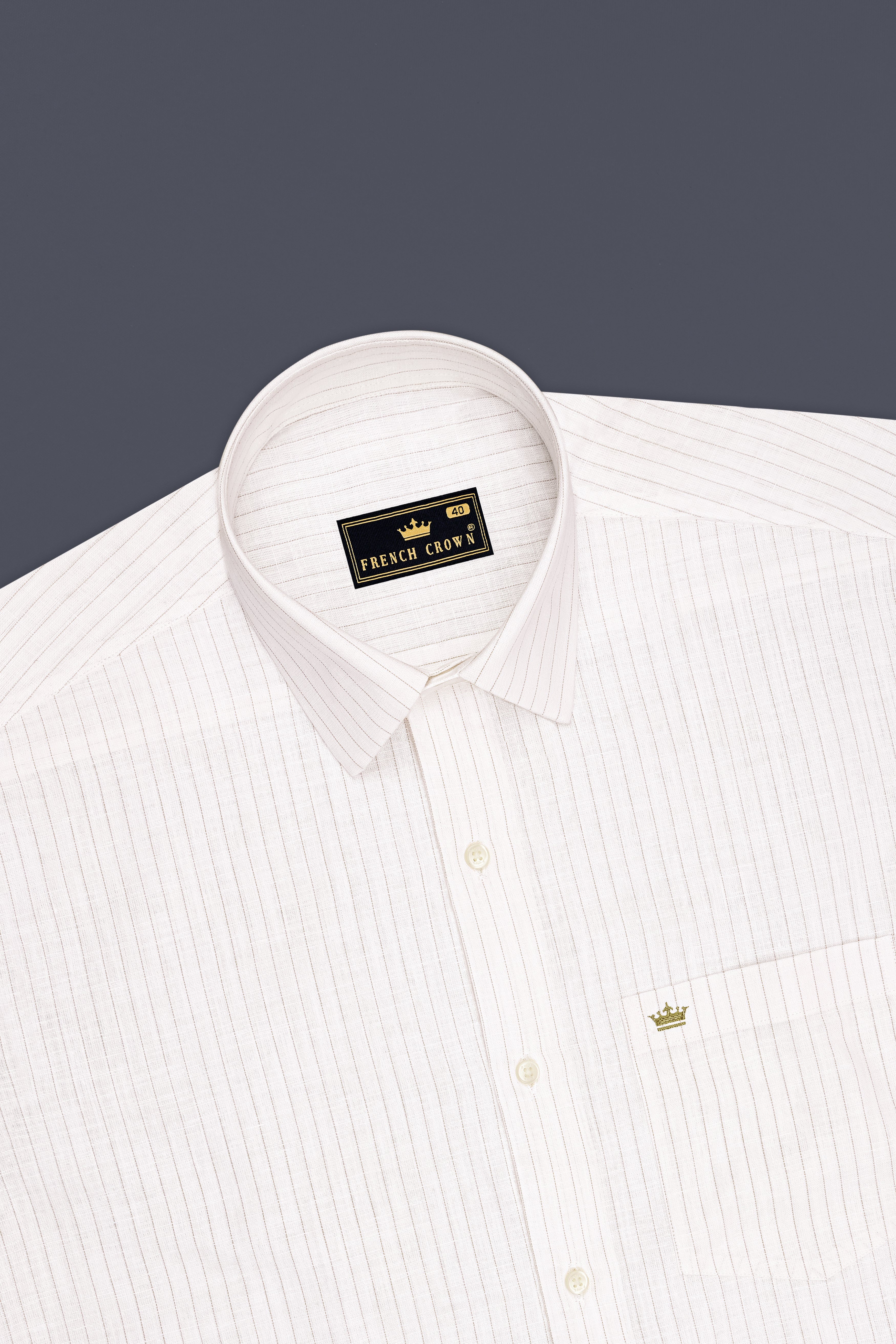 Siena-Bright White And Quicksand Brown Pin Striped Luxurious Linen Dress Shirt