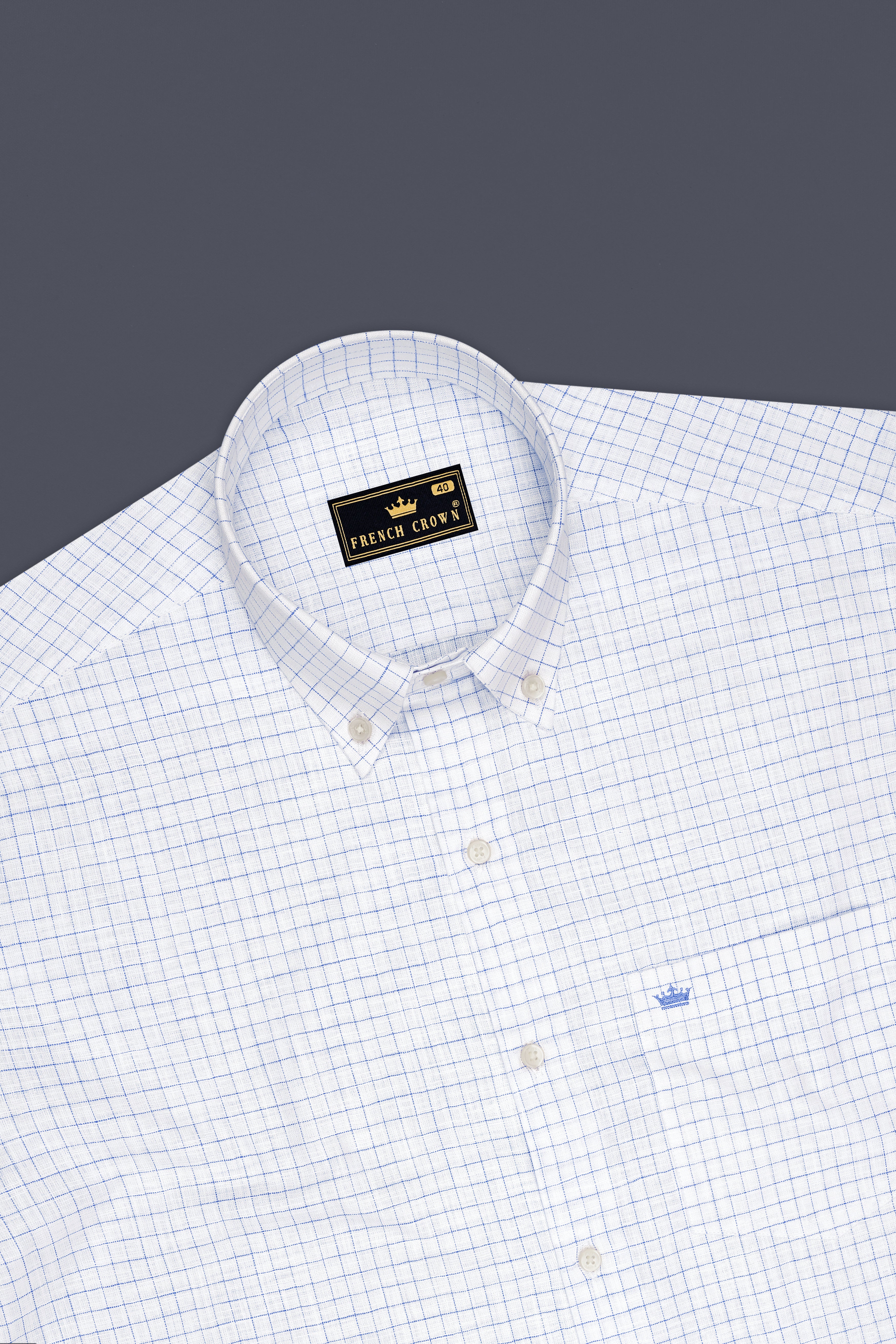 Breeze-Bright White And Tufts Blue Windowpane Luxurious Linen Button Down Dress Shirt