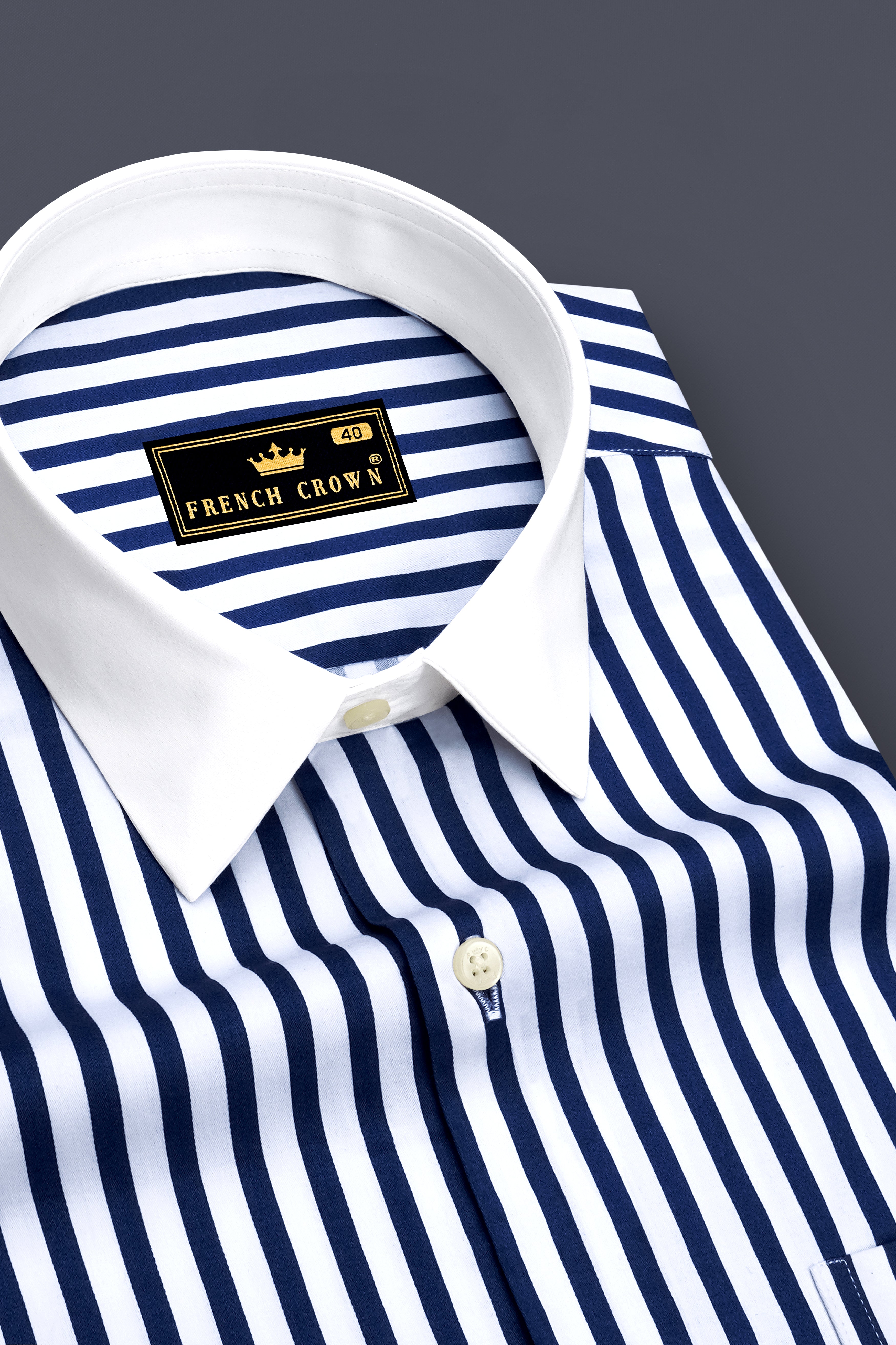 Cerulean-Lapis Blue And Bright White Candy Striped Subtle Sheen Premium Cotton White Cuff Collar Dress Shirt