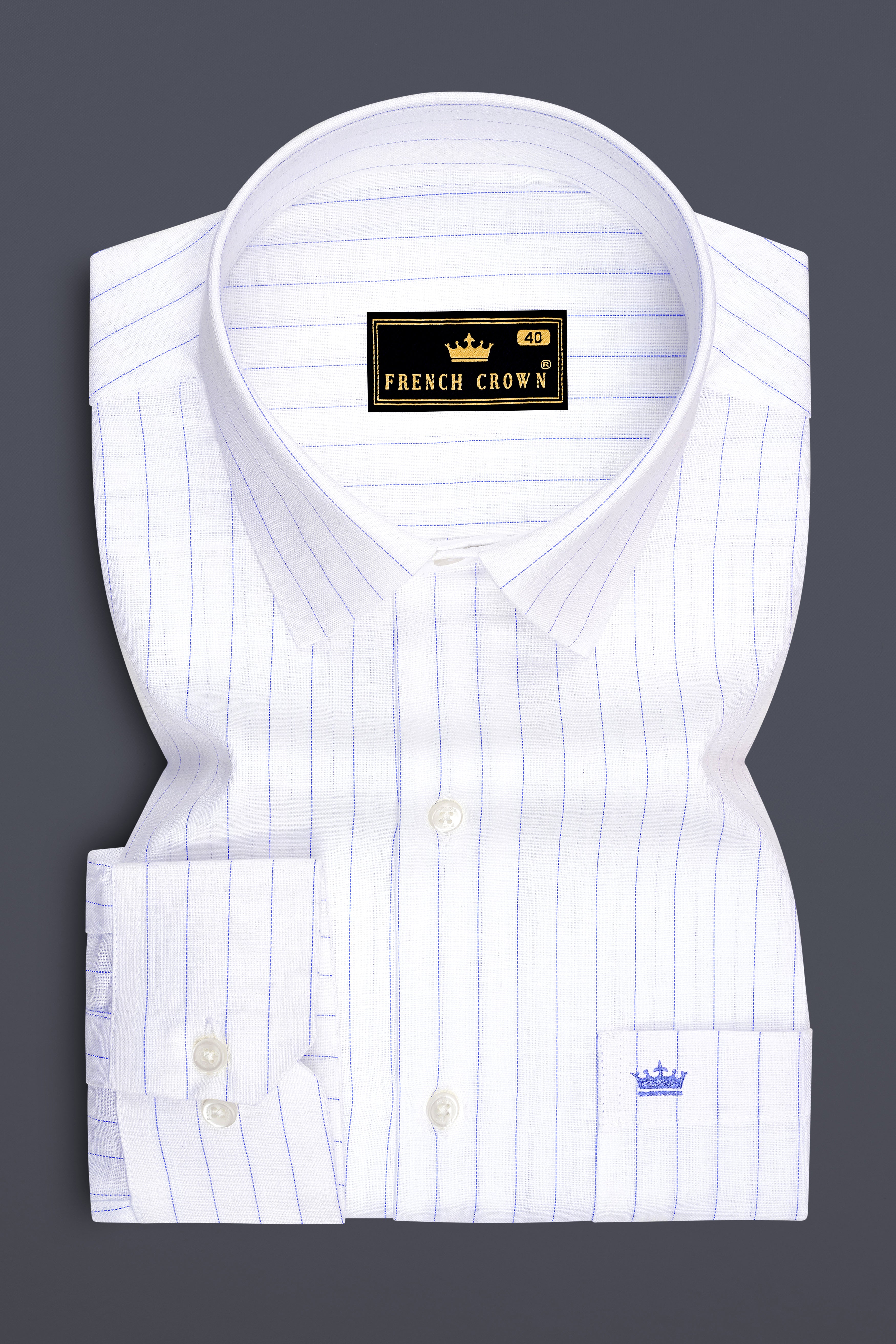 Mariner-Bright White And Scampi Blue Pin Striped Striped Luxurious Linen Dress Shirt