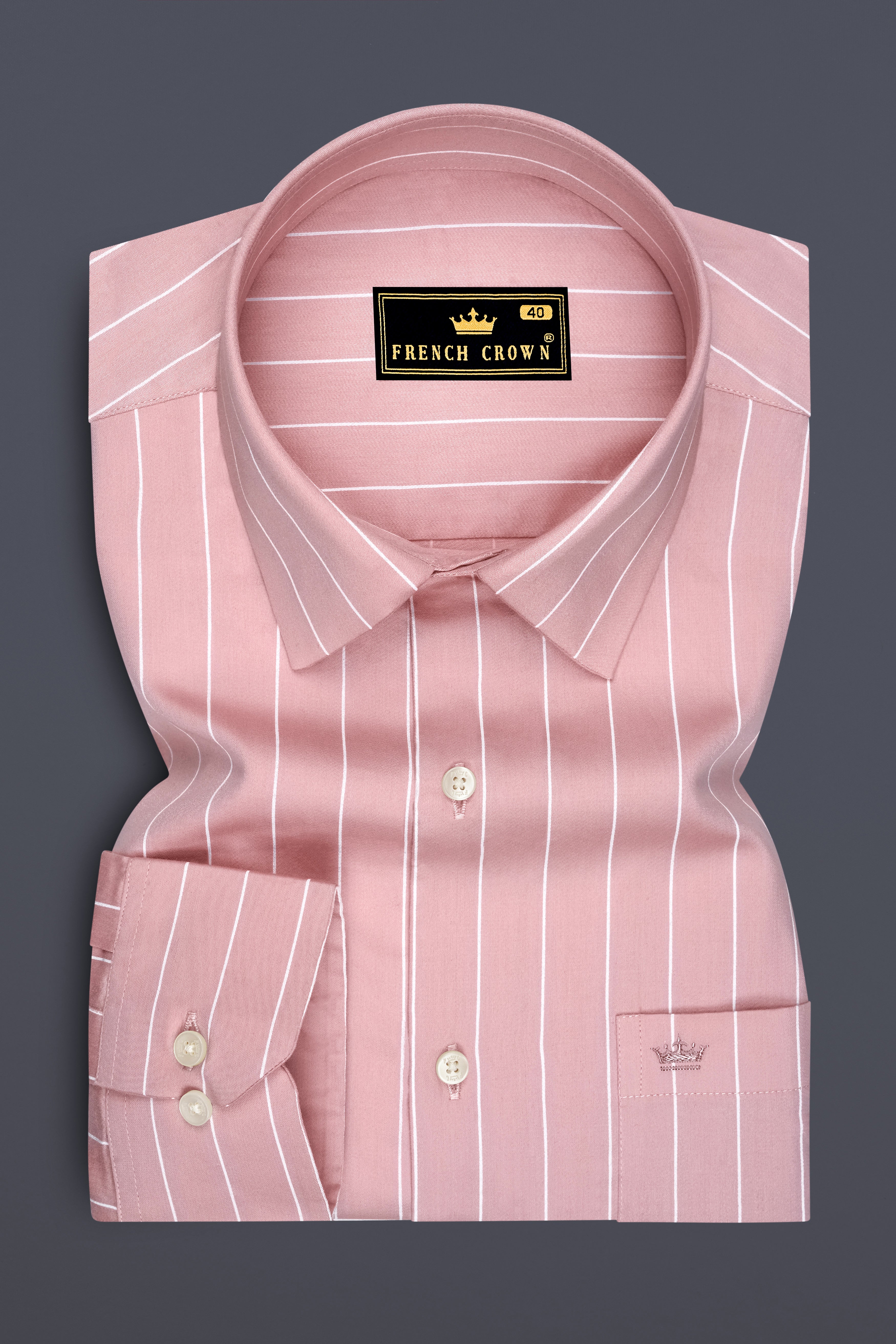 Virelle-Chestnut Pink And Bright White Pin Striped Subtle Sheen Super Soft Premium Cotton Dress Shirt