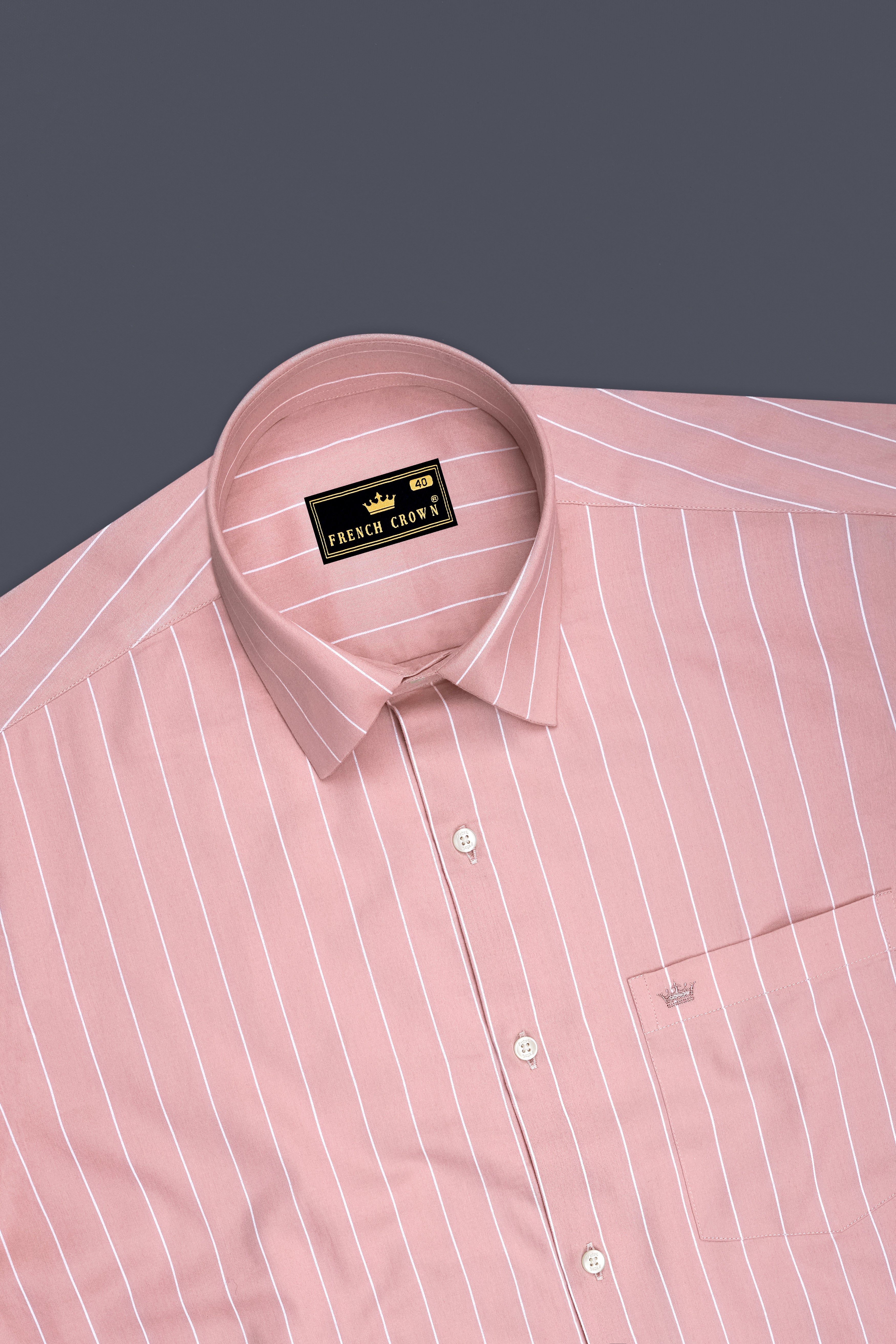Virelle-Chestnut Pink And Bright White Pin Striped Subtle Sheen Super Soft Premium Cotton Dress Shirt