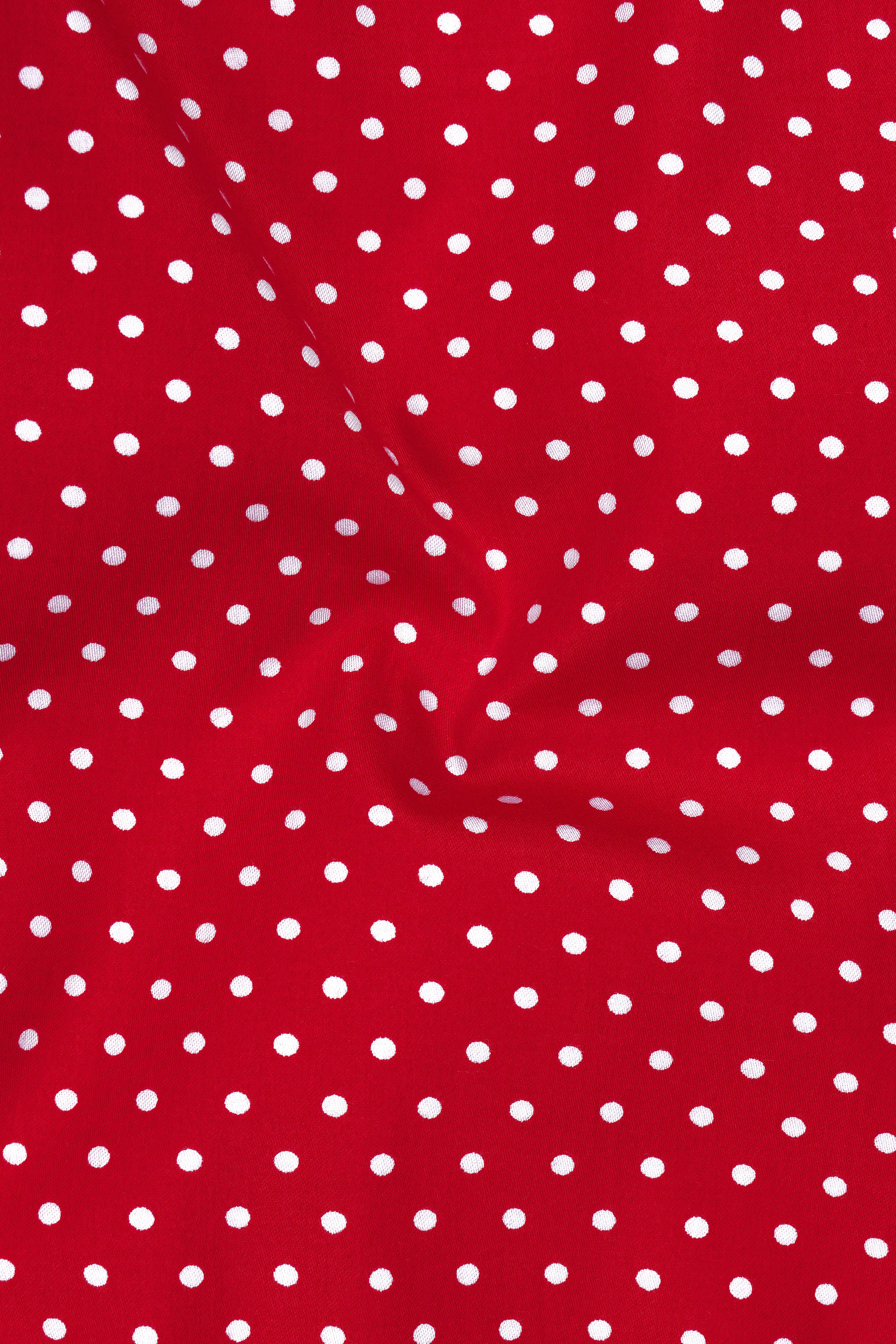 Firenze-Monza Red Micro Polka Dots Subtle Sheen Super Soft Premium Cotton Mandarin Casual Shirt