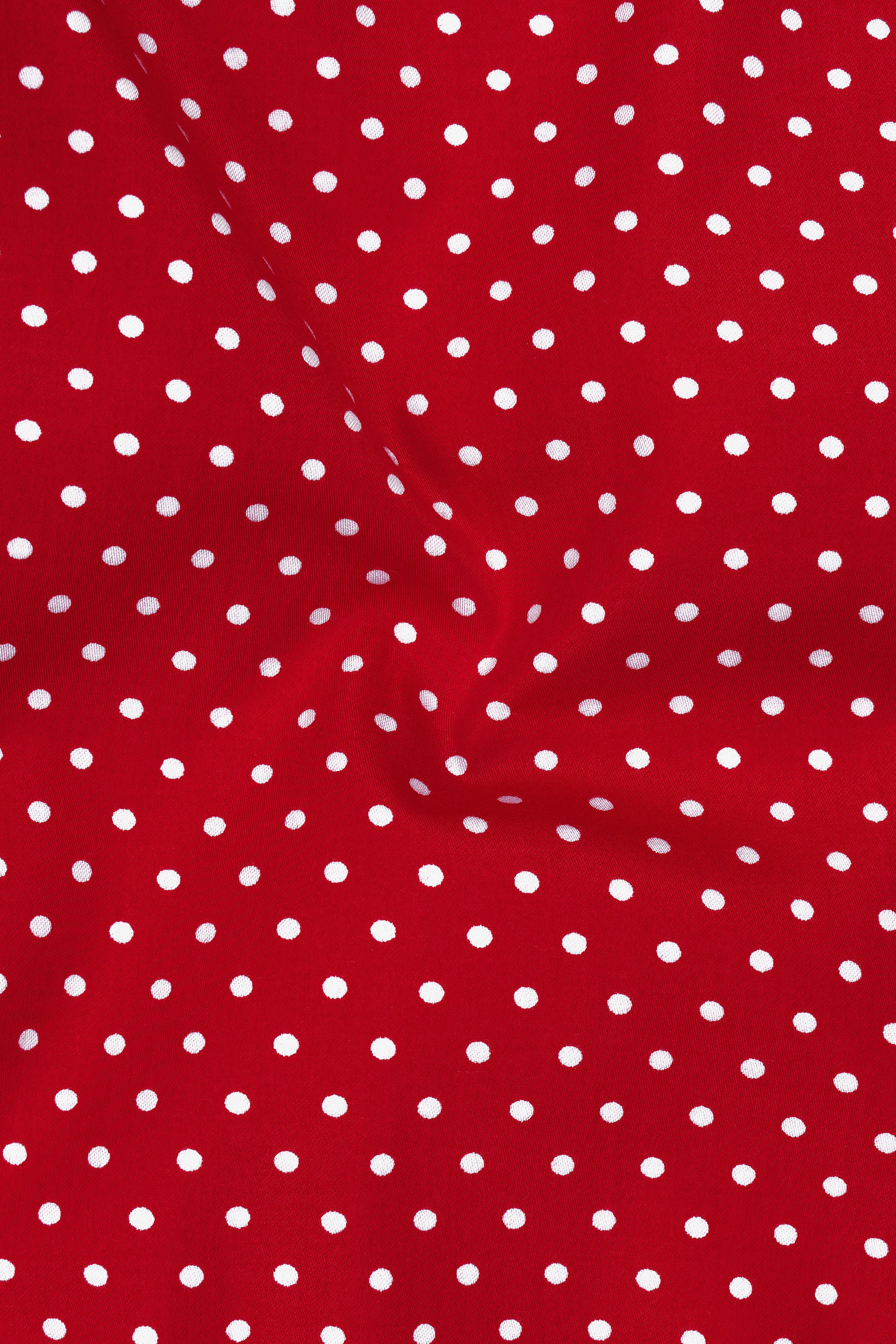 Firenze-Monza Red Micro Polka Dots Subtle Sheen Super Soft Premium Cotton White Cuff Collar Dress Shirt