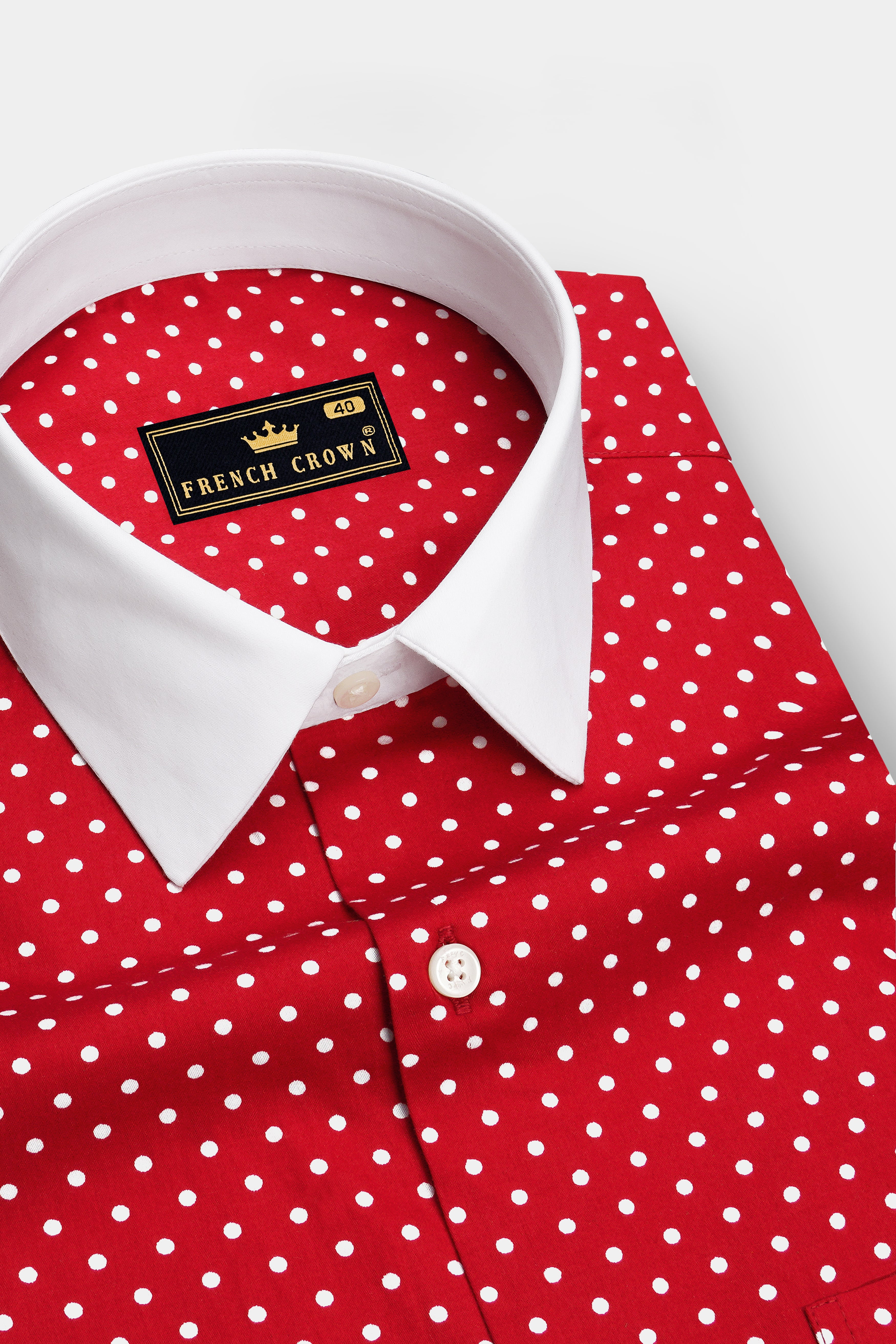 Firenze-Monza Red Micro Polka Dots Subtle Sheen Super Soft Premium Cotton White Cuff Collar Dress Shirt
