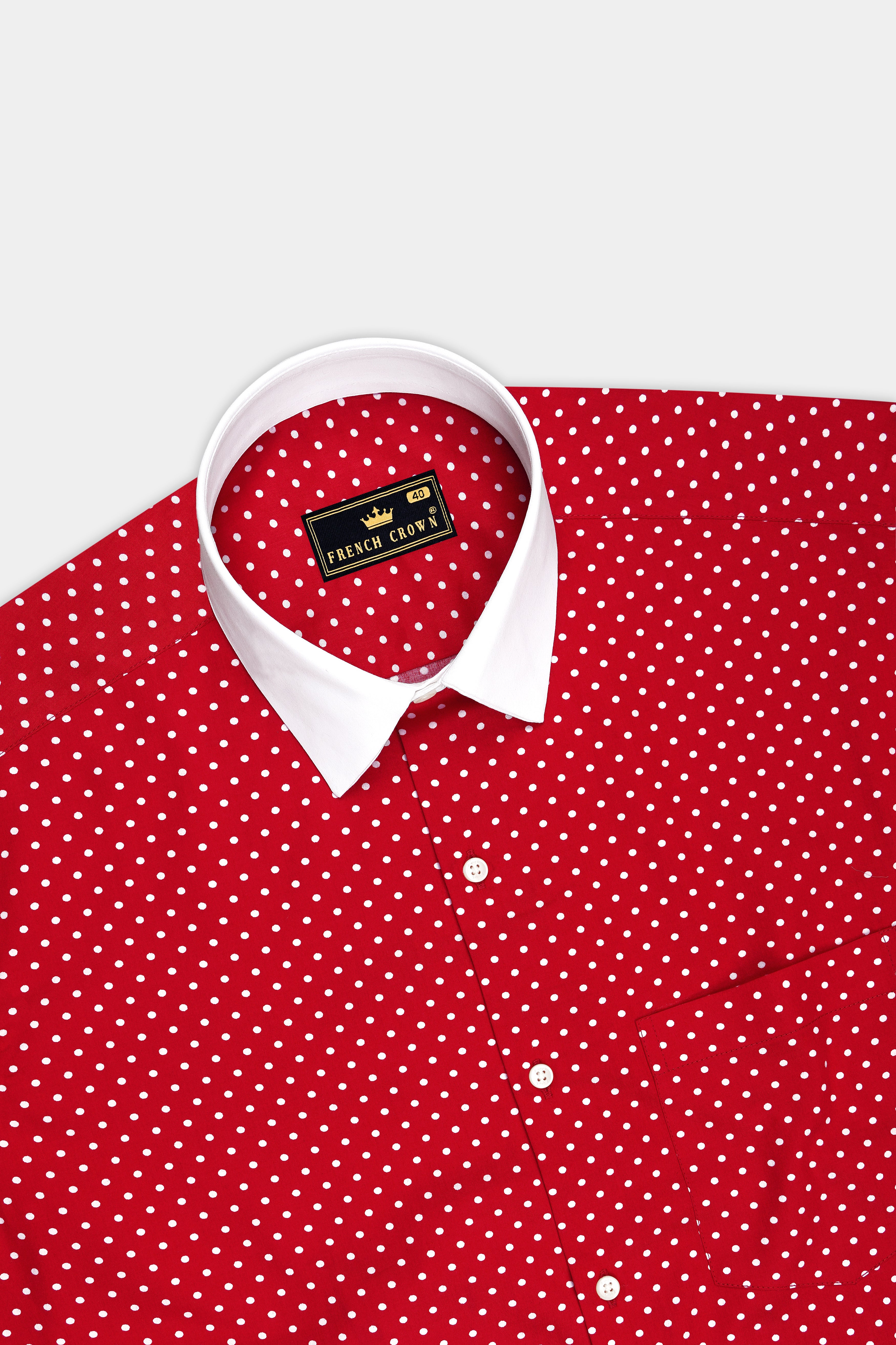 Firenze-Monza Red Micro Polka Dots Subtle Sheen Super Soft Premium Cotton White Cuff Collar Dress Shirt